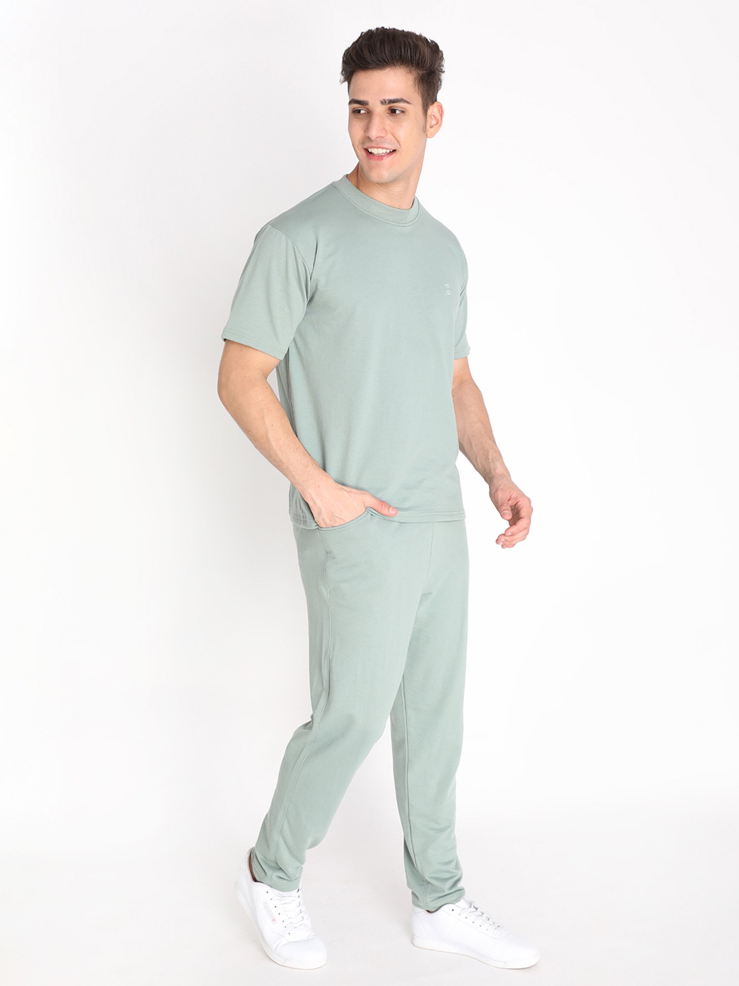 Chkokko Light Green Loose Fit T-Shirt & Trackpants Set
