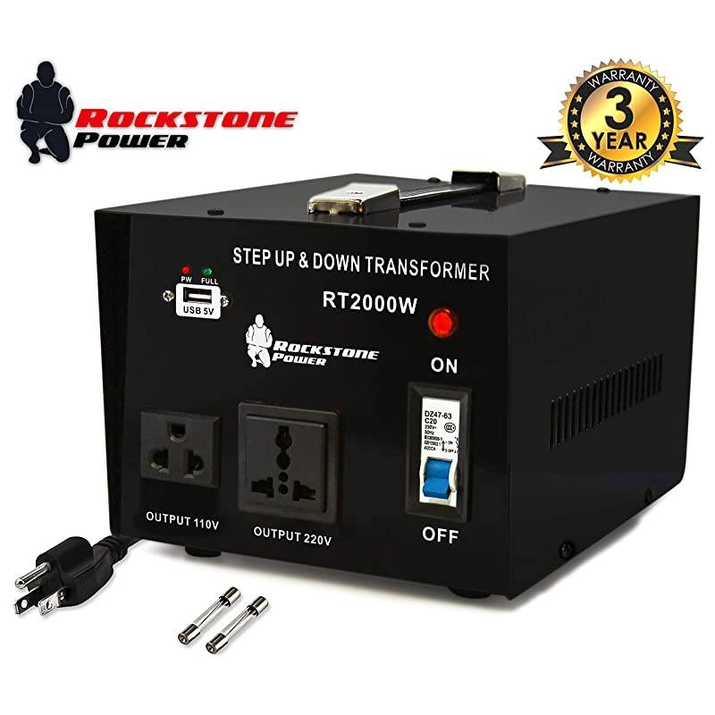 2000 Watt Voltage Converter Transformer - Heavy Duty Step Up/Down AC 110V/120V/220V/240V Power Converter - Circuit Breaker Protection &ndash; DC 5V USB Port - CE Certified [3-Year Warranty]