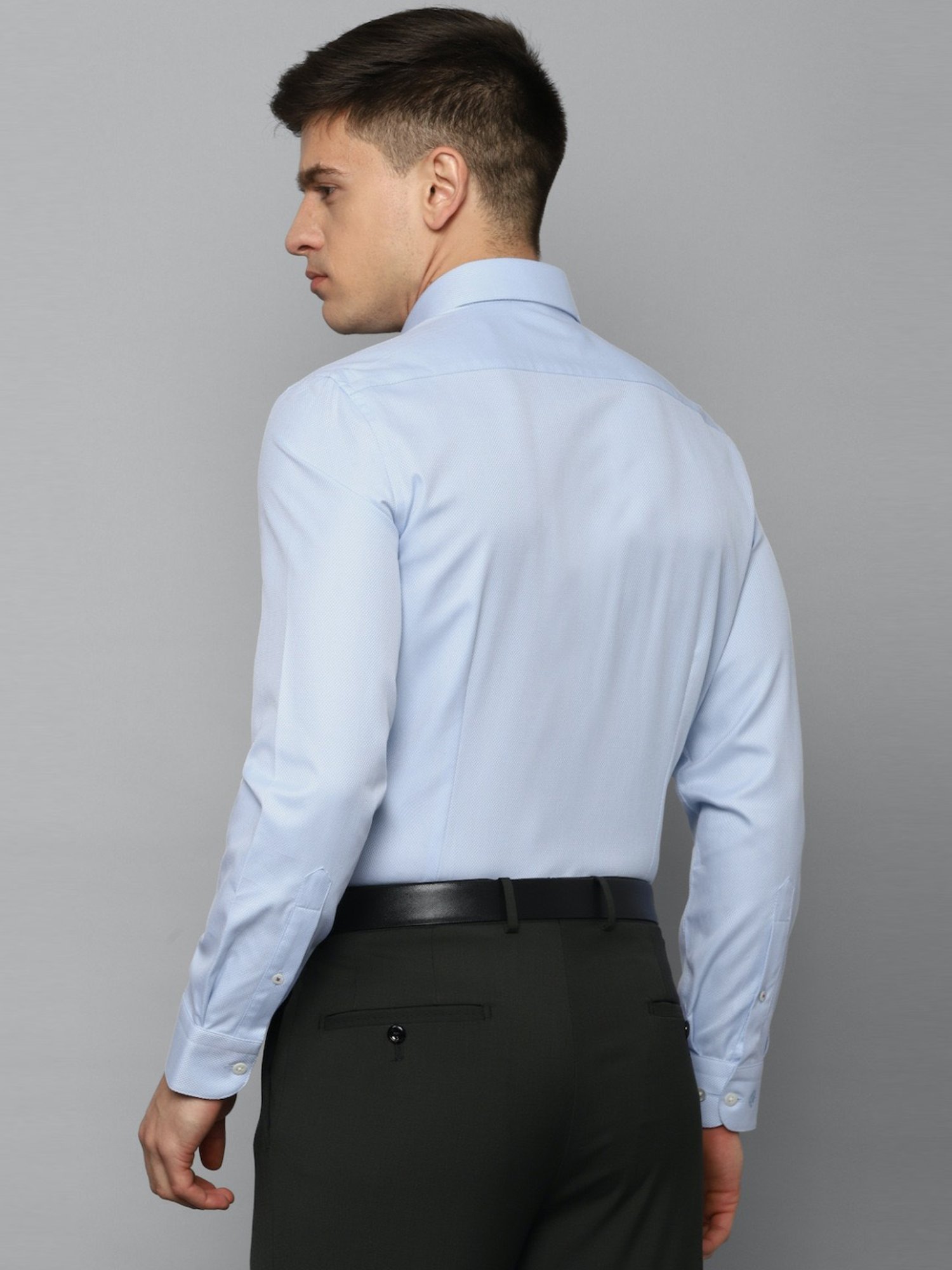 Luxure By Louis Philippe Blue Cotton Slim Fit Texture Shirt