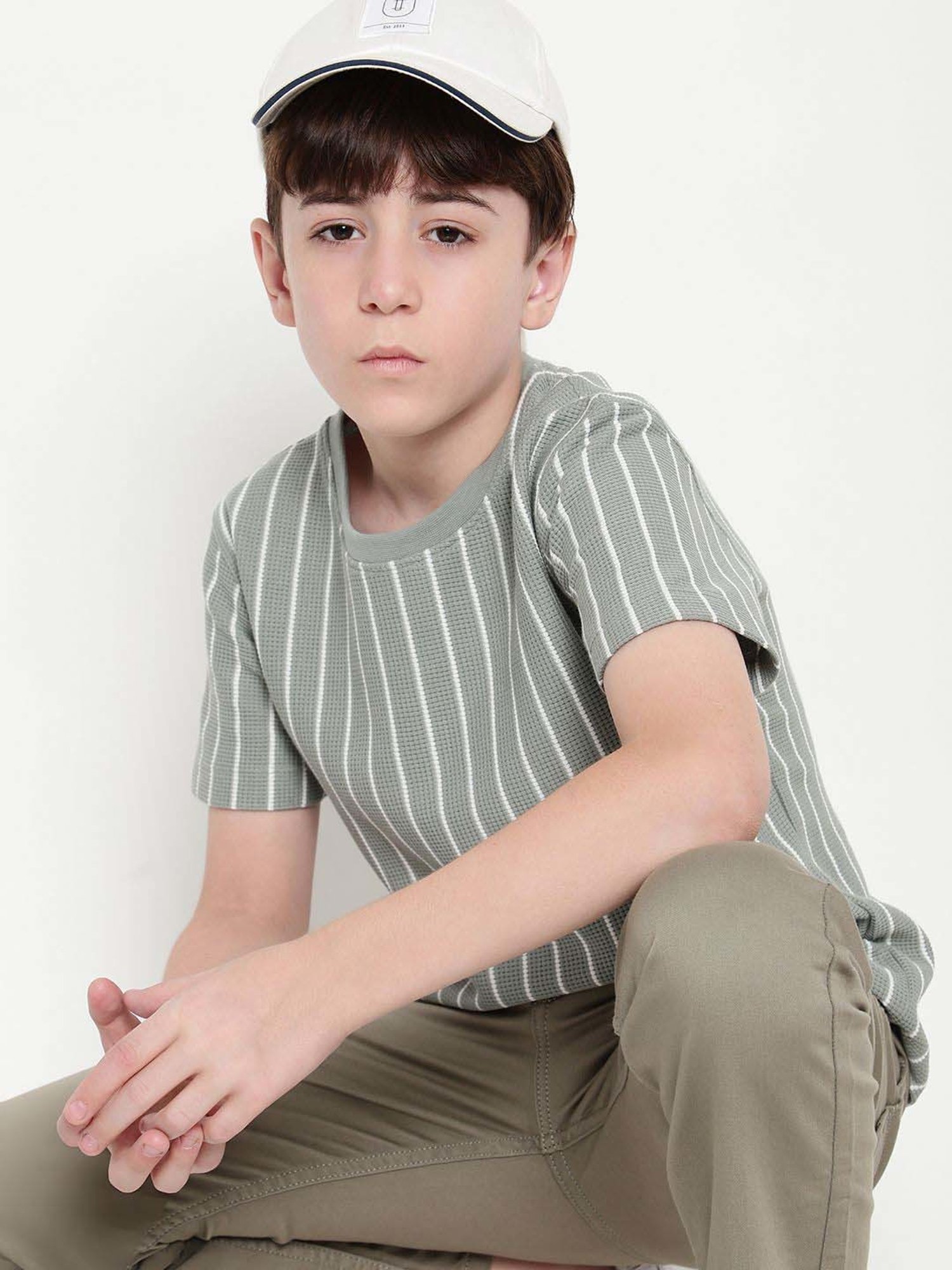 Octave Kids Sage Cotton Striped T-Shirt