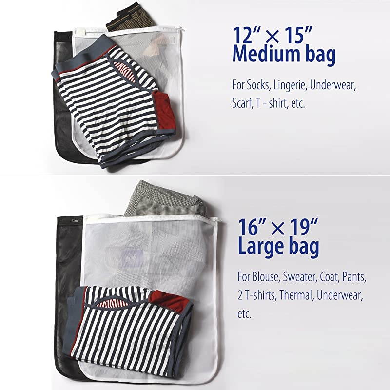 2 Pack 1 Large 1 Medium Delicates Laundry Bags Bra Fine Mesh Wash Bag Use YKK zipper Protect Best Clothes in The Washer 2 White
