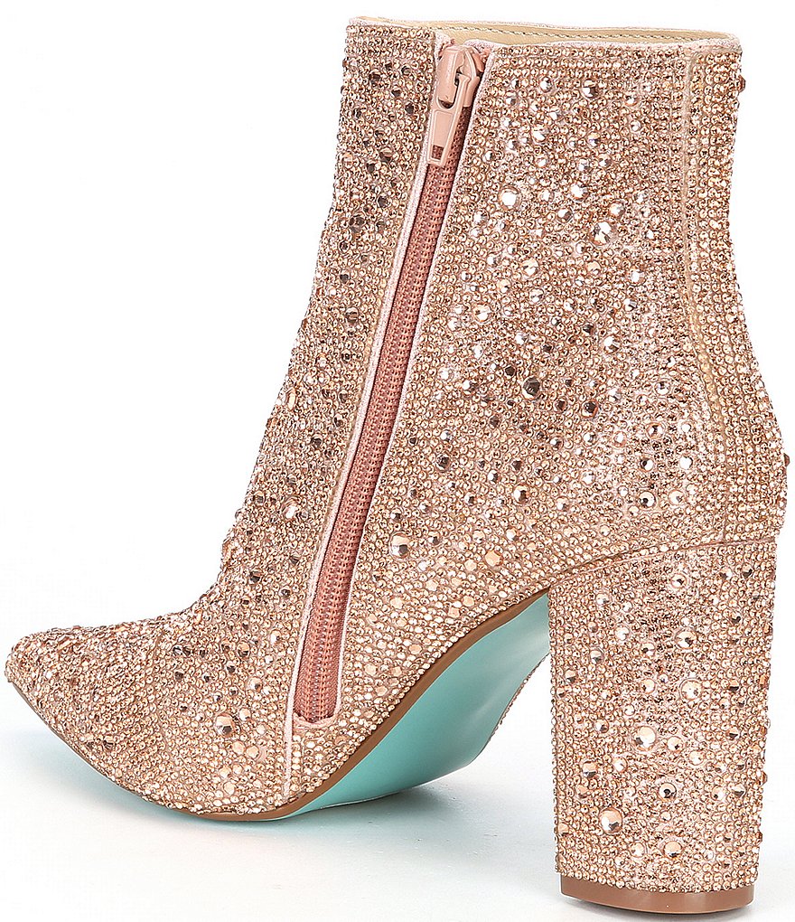 Blue by Betsey Johnson Cady Rhinestone Embellished Block Heel Booties