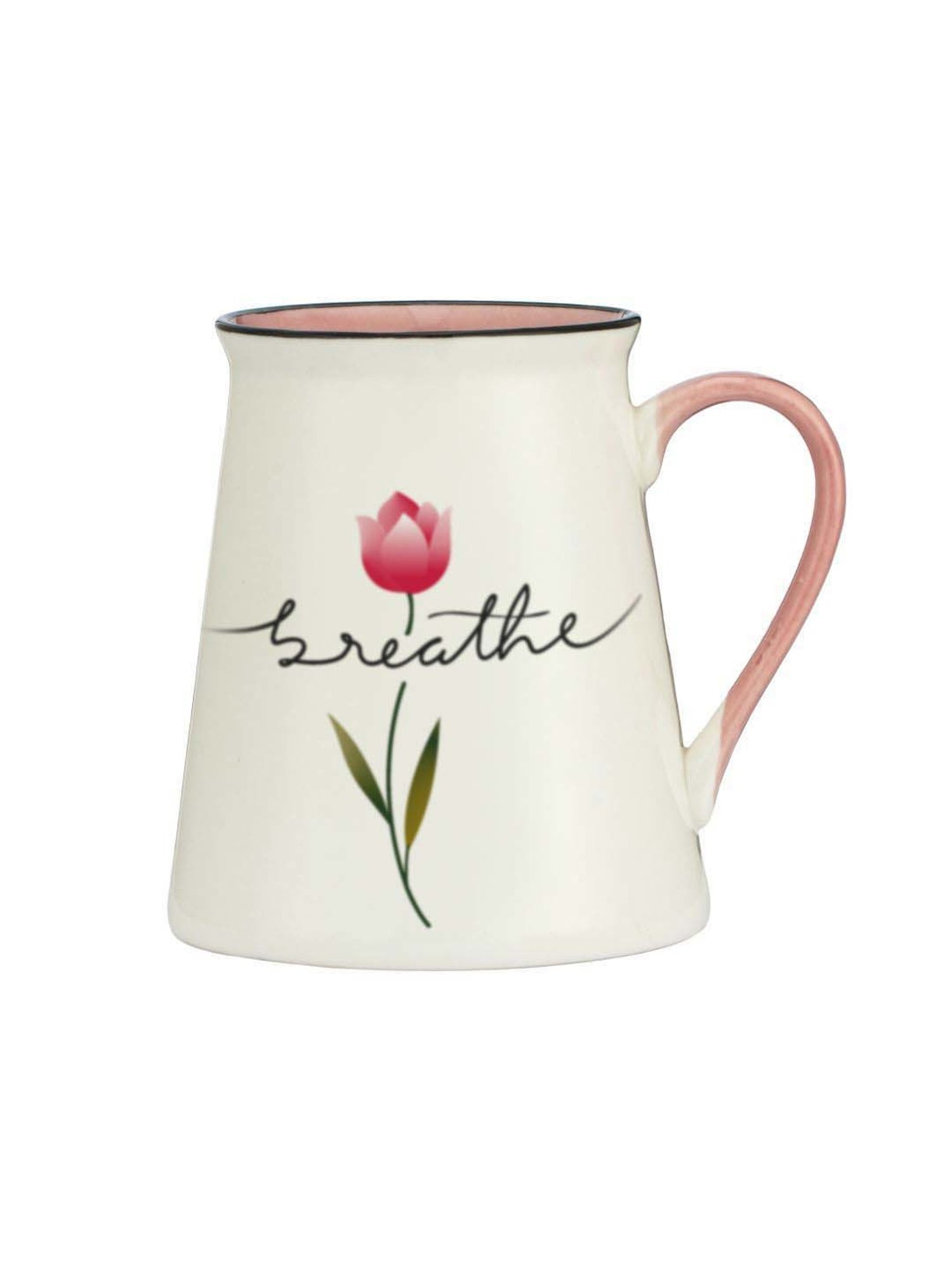 Clay Craft White & Pink Ceramic Beaker-Shaped Mug (0.35 L)
