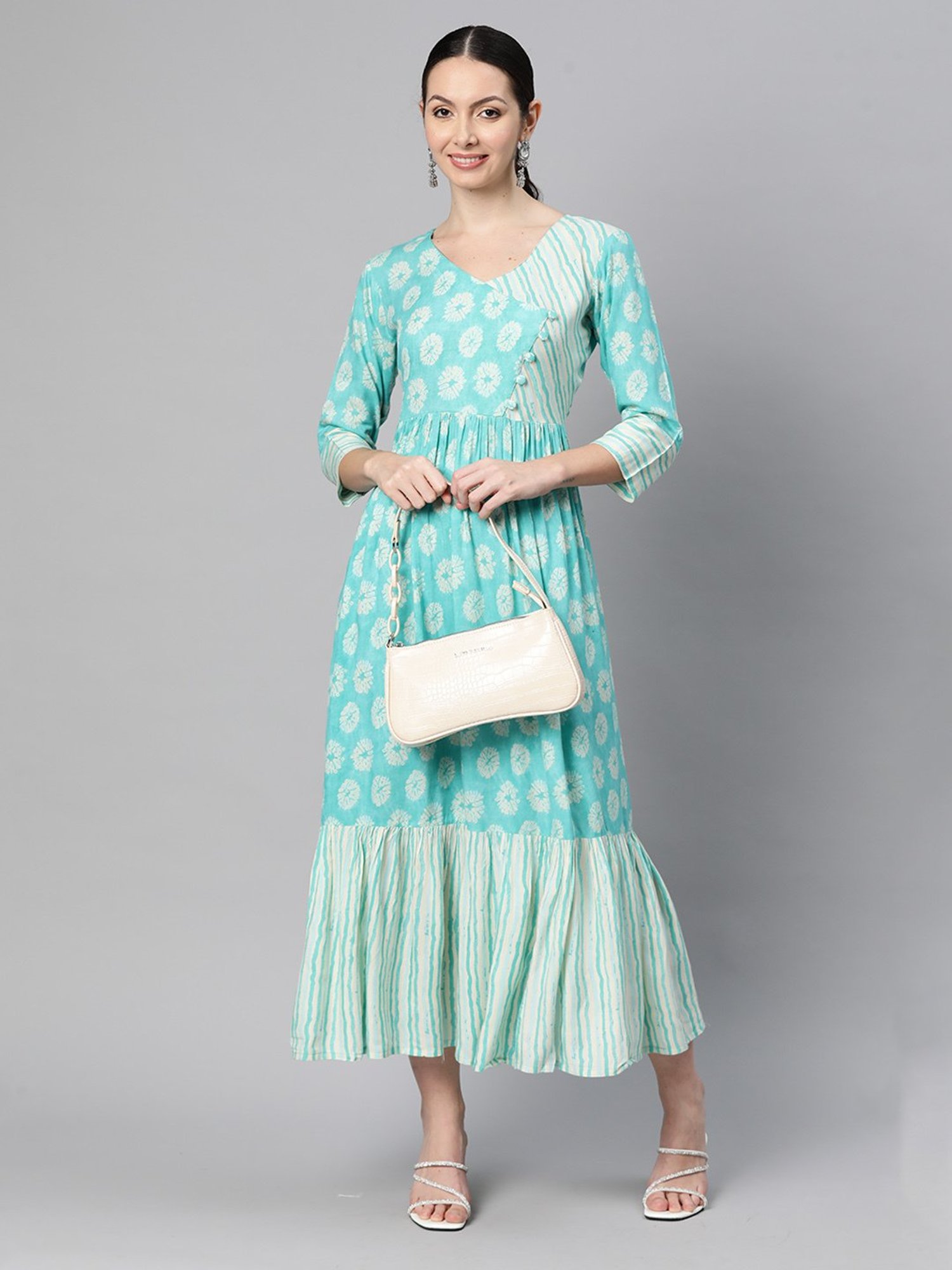 Indibelle Turquoise Floral Ethnic Dress