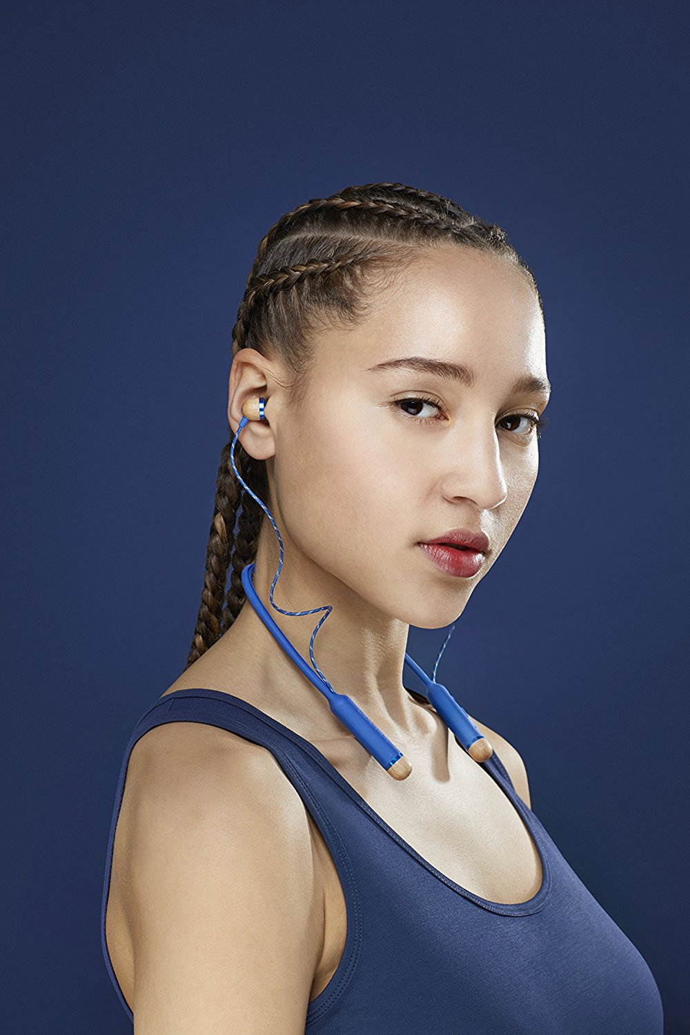 house of marley, smile jamaica wireless inear bluetooth headphones  noise isolating inline microphone, long battery life, sweat resistant, premium sound, multiple size ear gels, emje083dn denim