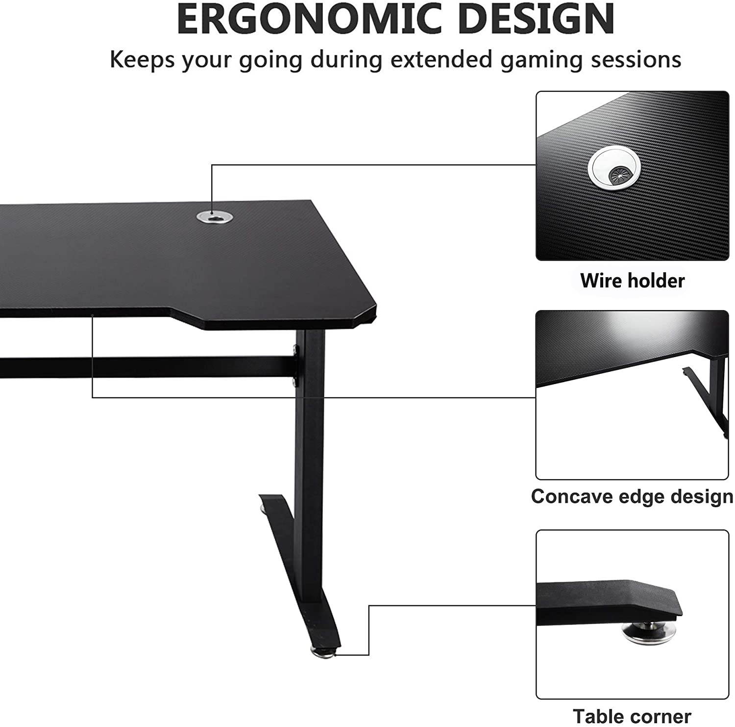 Gaming Desk, SEGMART PC Computer Gaming Desk Tables, Sturdy Z-Shaped Home Office Desk, Large Ergonomic E-Sports Gamer Workstation with 2 Cable Management Holes, Black, 47&rdquo; W x 23&rdquo; D x 27.5&rdquo; H, R027