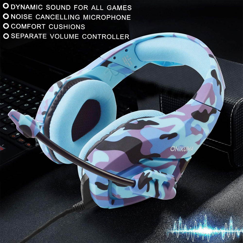 ONIKUMA K1B 3.5mm Head-mounted Headset Wired Gaming Headset with 50mm Driver Unit Noise Reduction Microphone Camouflage Grey