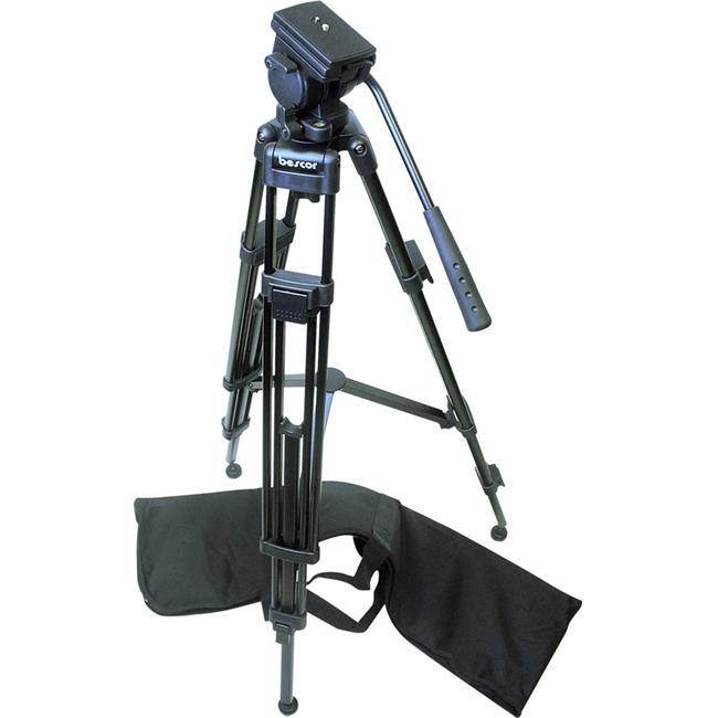 Bescor TH-770 3-section Aluminum Tripod with 65mm Ball Base Fluid Head - Black