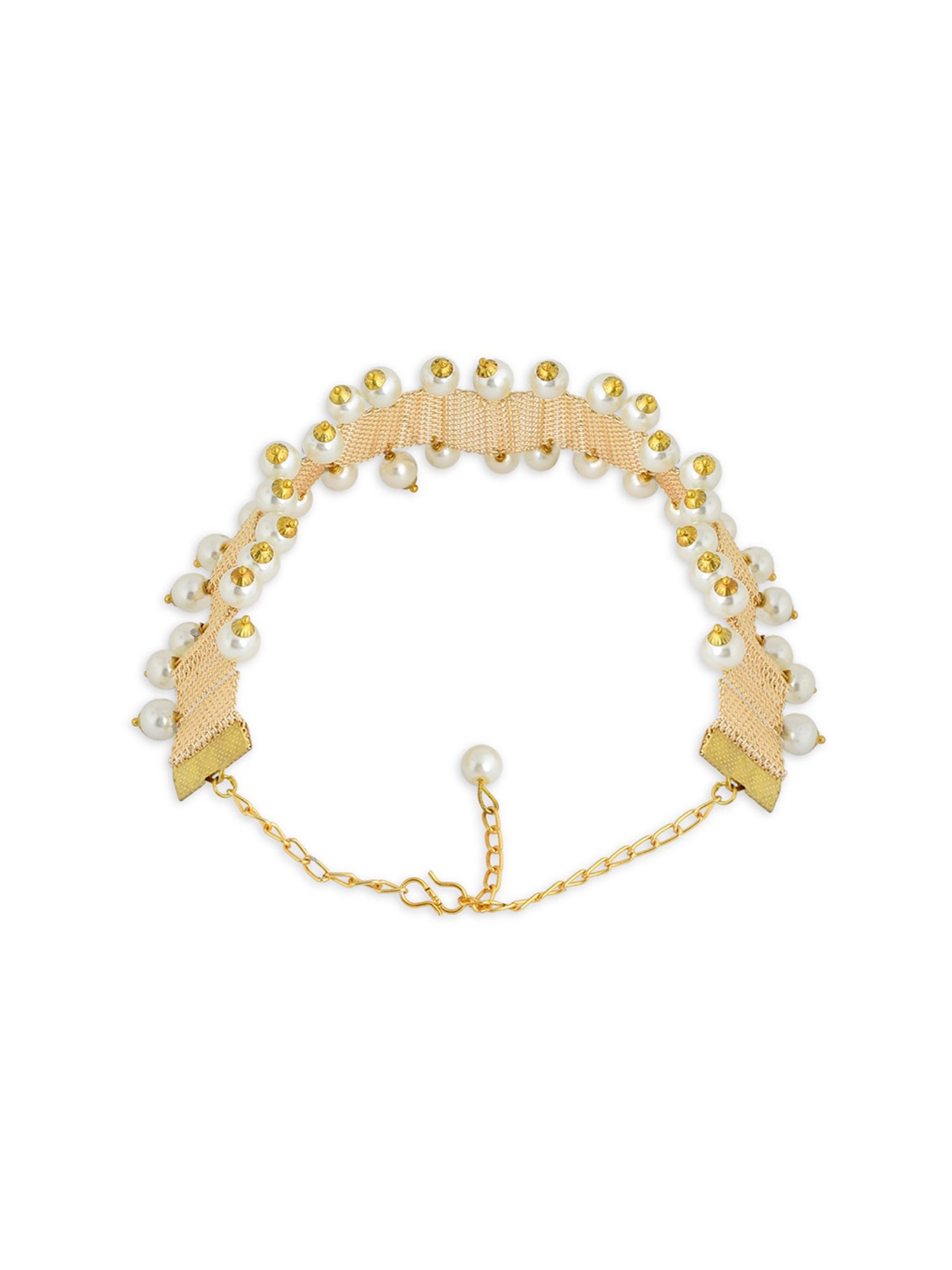 Zaveri Pearls Gold Tone Ethnic Pearls Choker Necklace & Earring Set-ZPFK10416