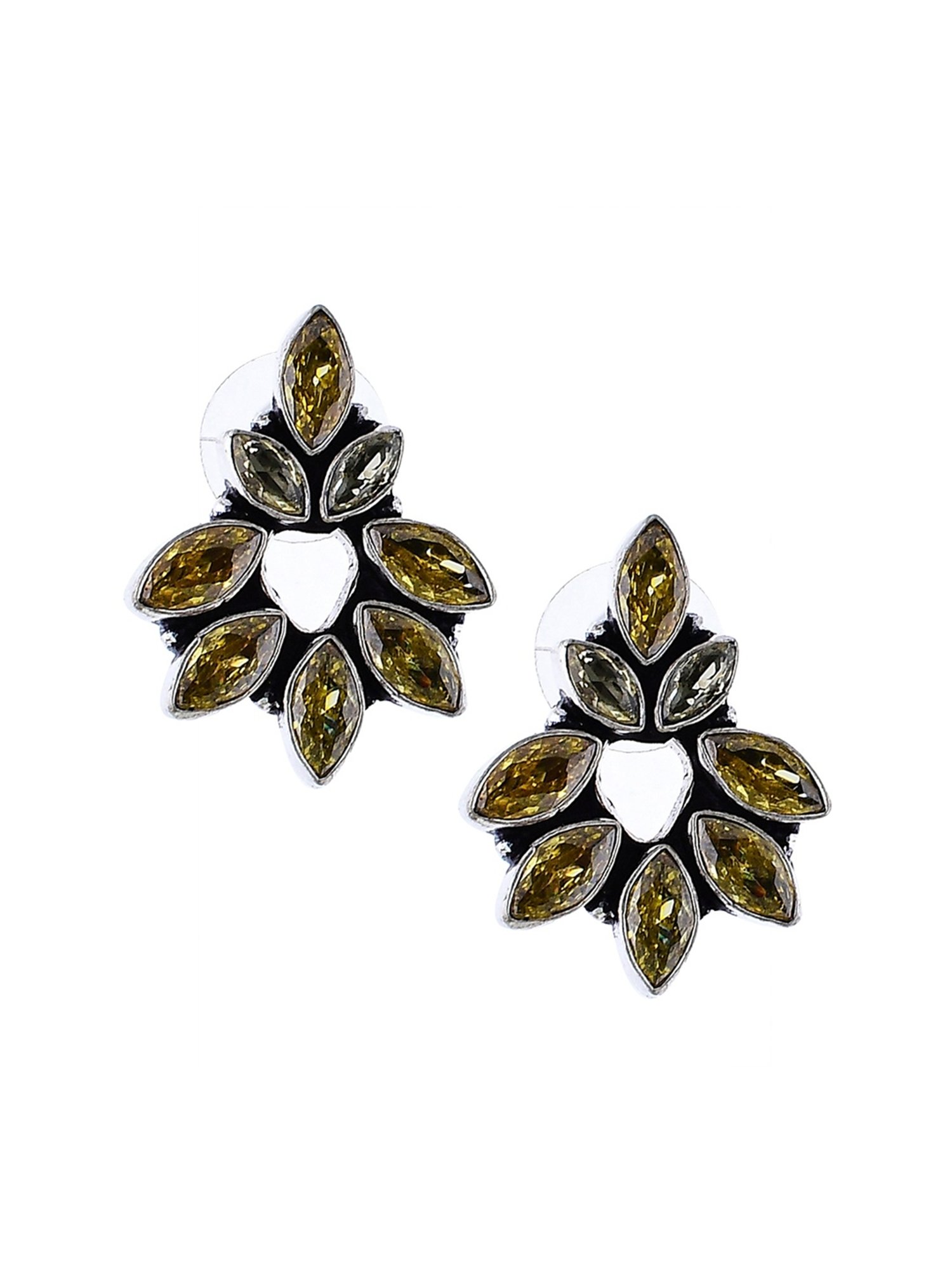 Imli Street Yellow Silver Tone Stone-Studded Handcrafted Stud Earrings