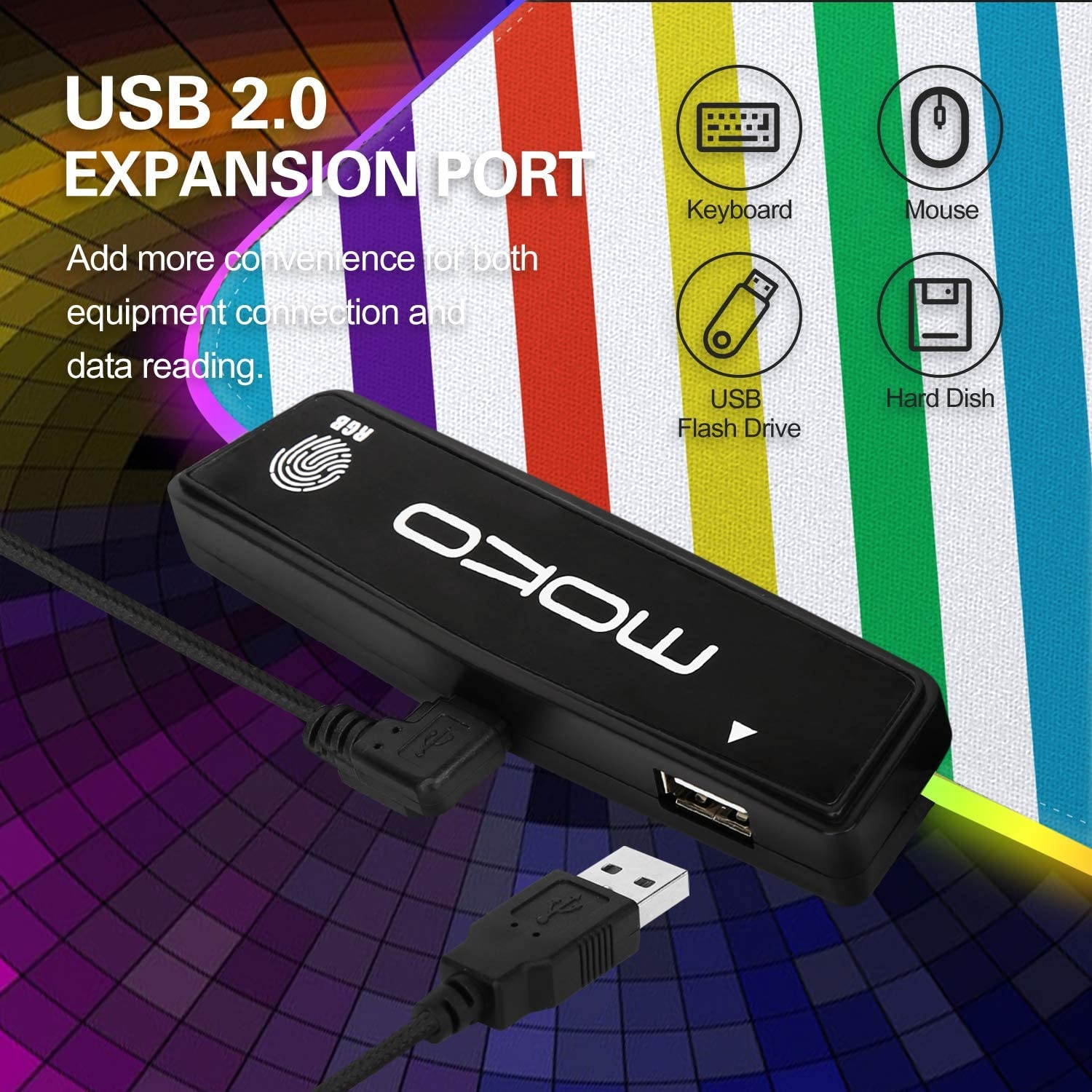 MoKo RGB Gaming Mouse Pad, Large Extended Glowing Led Mousepad with 15 Lighting Modes and USB 2.0 Port, Non-Slip Rubber Base Computer Keyboard Pad Mat for Gamer, 32.09 x 12 x 0.16 Inch - Rainbow