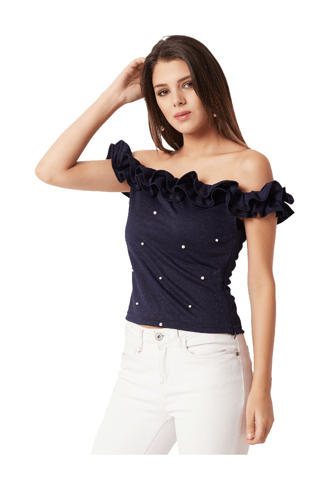Miss Chase Navy Embellished Top