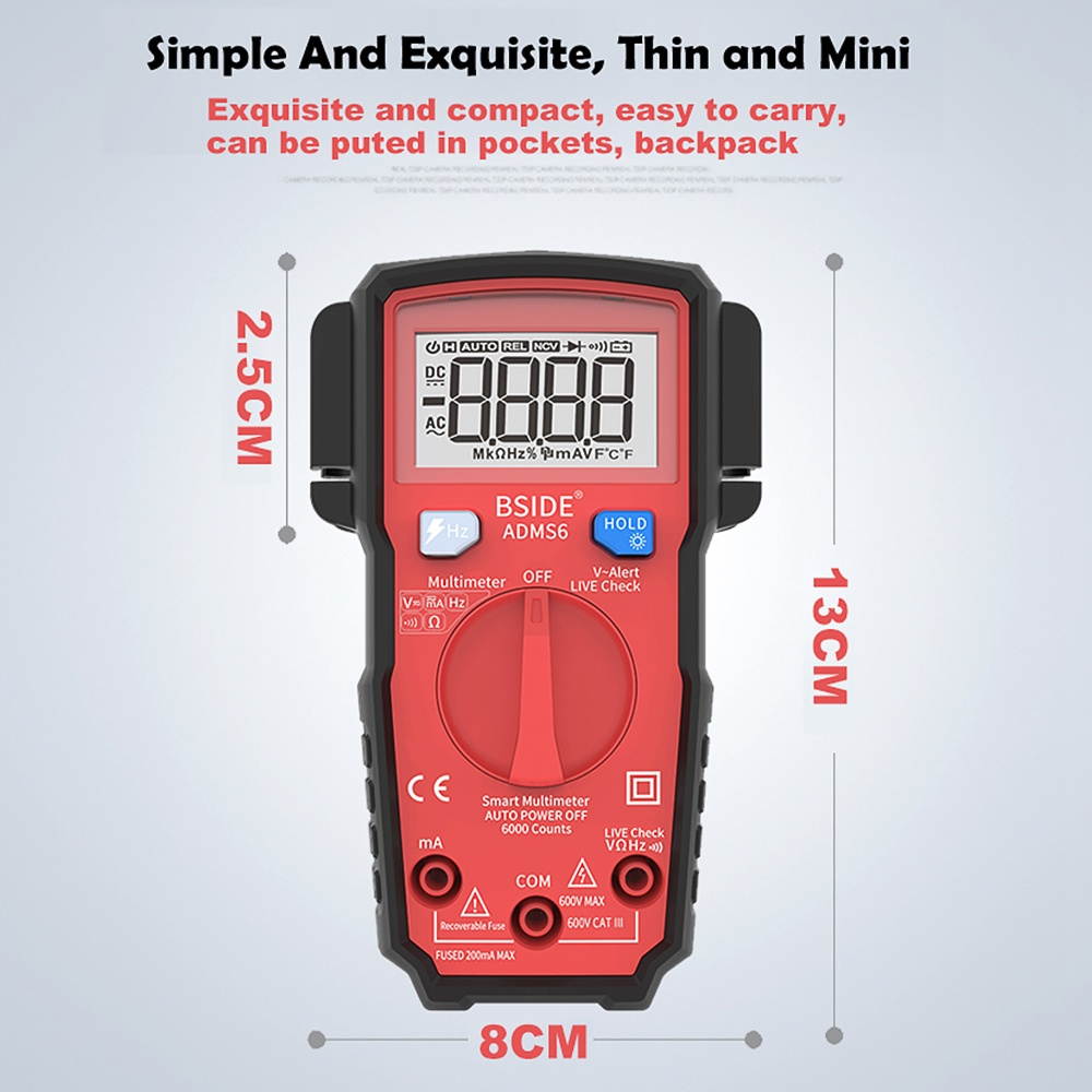 BSIDE Digital Multimeter 6000 Counts LCD Display True RMS Mini Universal Meter DMM Tester Auto-ranging Smart Multimeter Measure AC/DC Voltage Current Resistance Frequency
