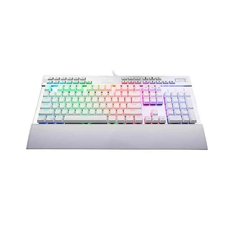 K550 Mechanical Gaming Keyboard RGB LED Backlit with Brown Switches Macro Recording Wrist Rest Volume Control Full Size Yama USB Passthrough for Windows PC Gamer White