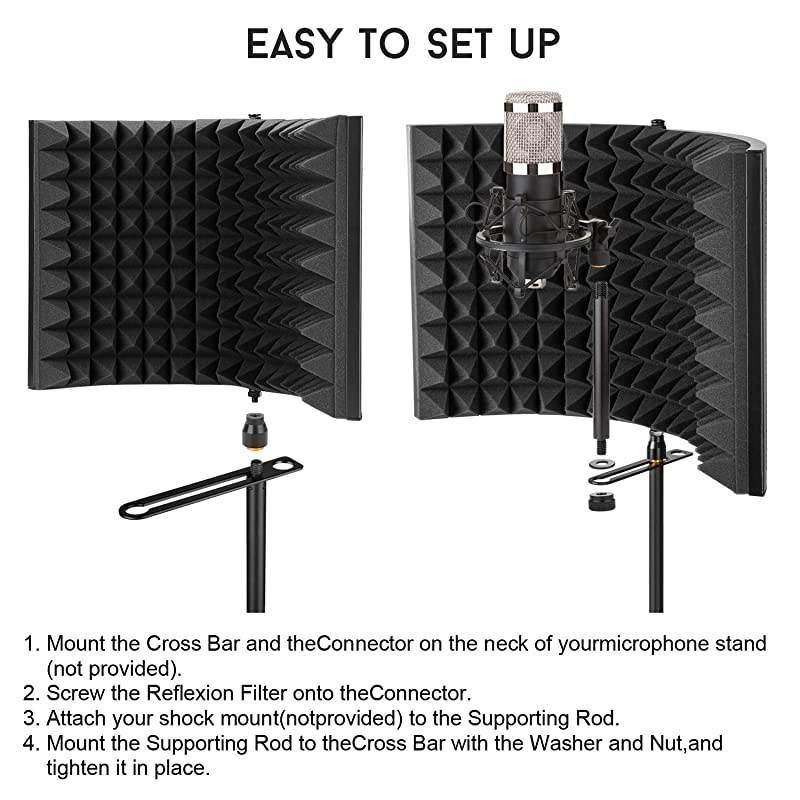 Microphone Isolation Shield Foldable Adjustable Durable Studio Recording Microphone Isolator Panel for Stand Mount or Table TopExtra Large Size