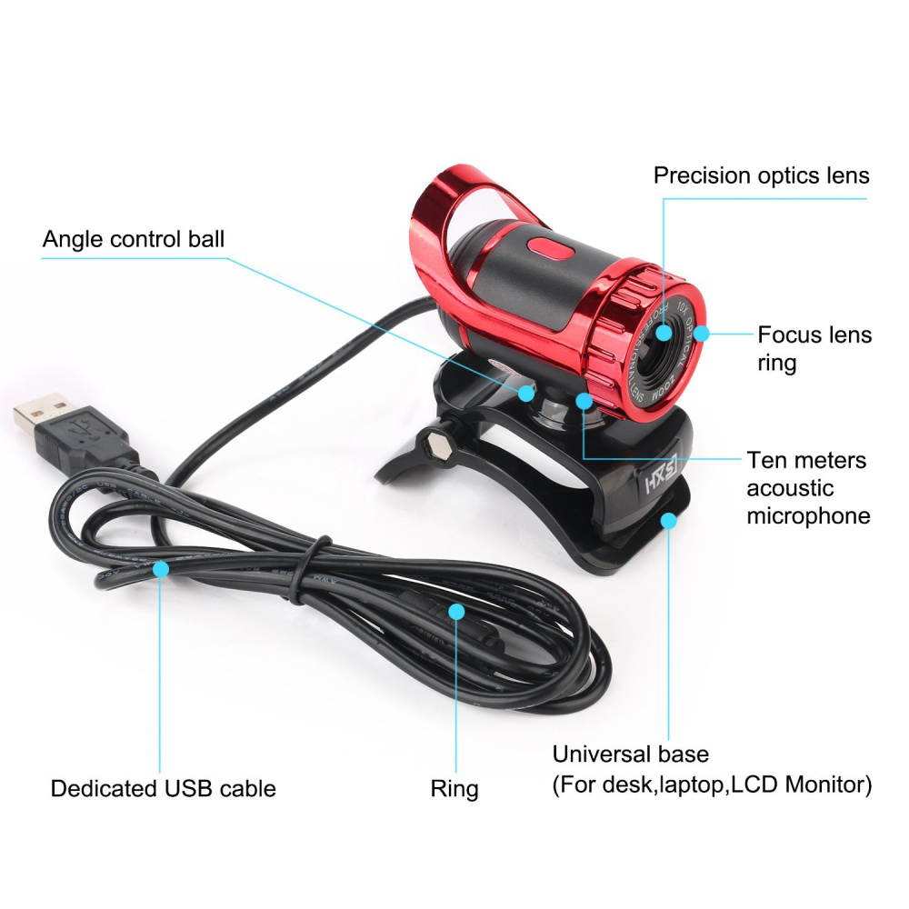 HXSJ A859 PC Webcam 480P PC Web Camera USB 2.0 - PerryLee Video Record HD Webcam With Built-in 10M Microphone MIC For Computer PC Laptop Skype MSN Auto Focus 360 Degrees Rotation Plug-and-Play- Black