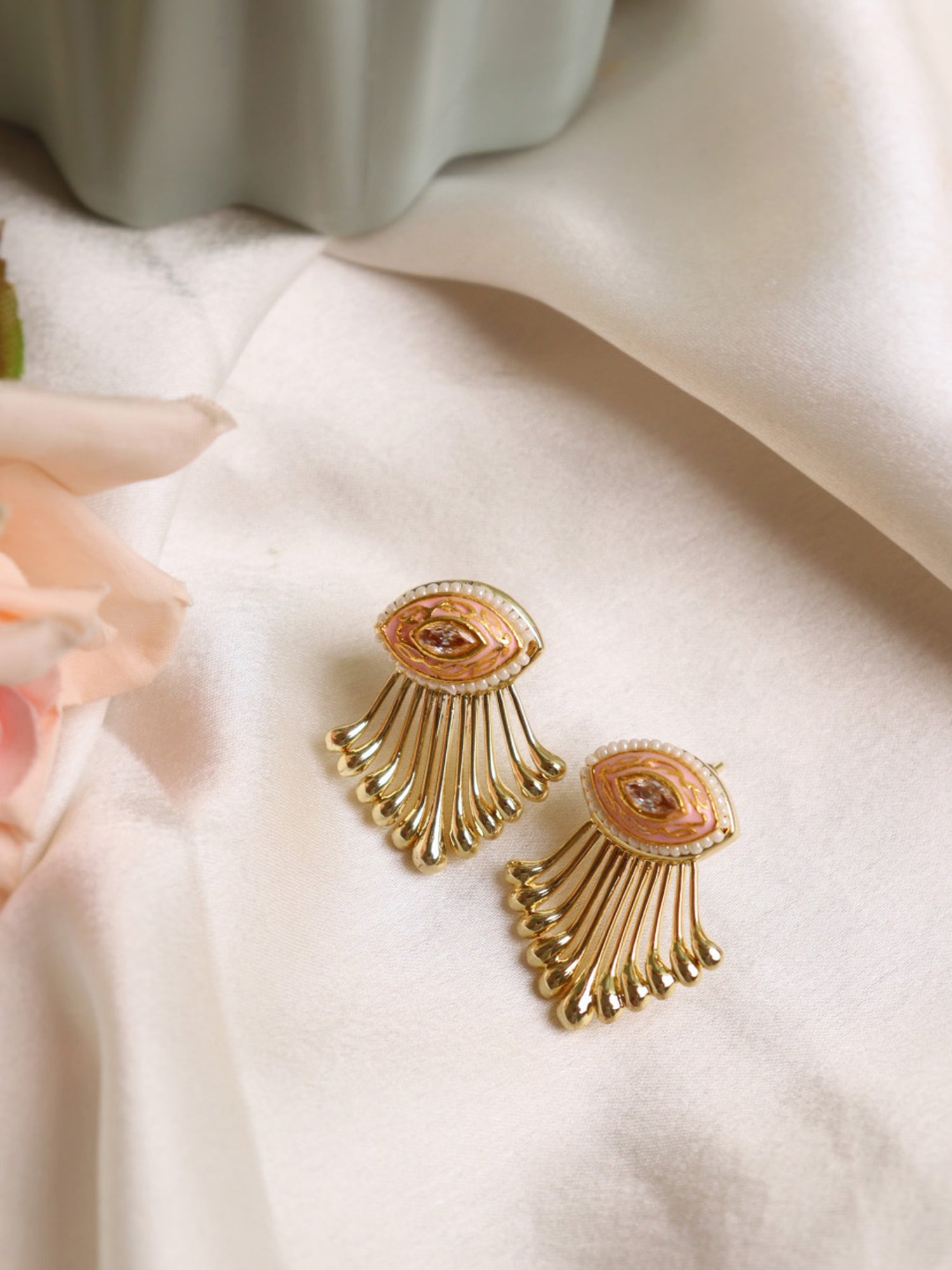 Curio Cottage Aina Streaks of Golden & Pink Stud Earrings