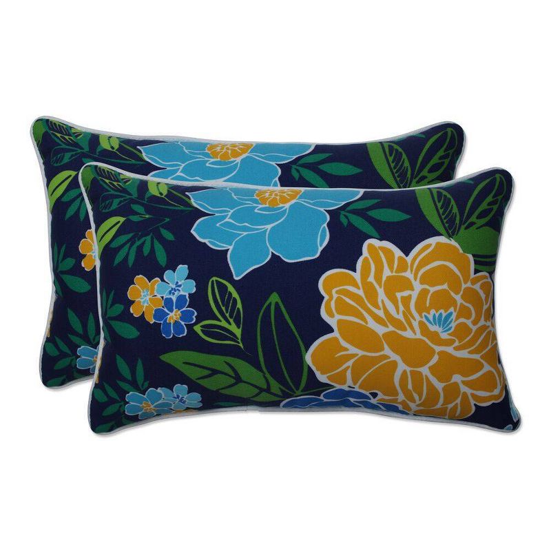 2pc Outdoor/Indoor Rectangular Throw Pillow Set Spring Bling Blue/Sea Island Stripe - Pillow Perfect