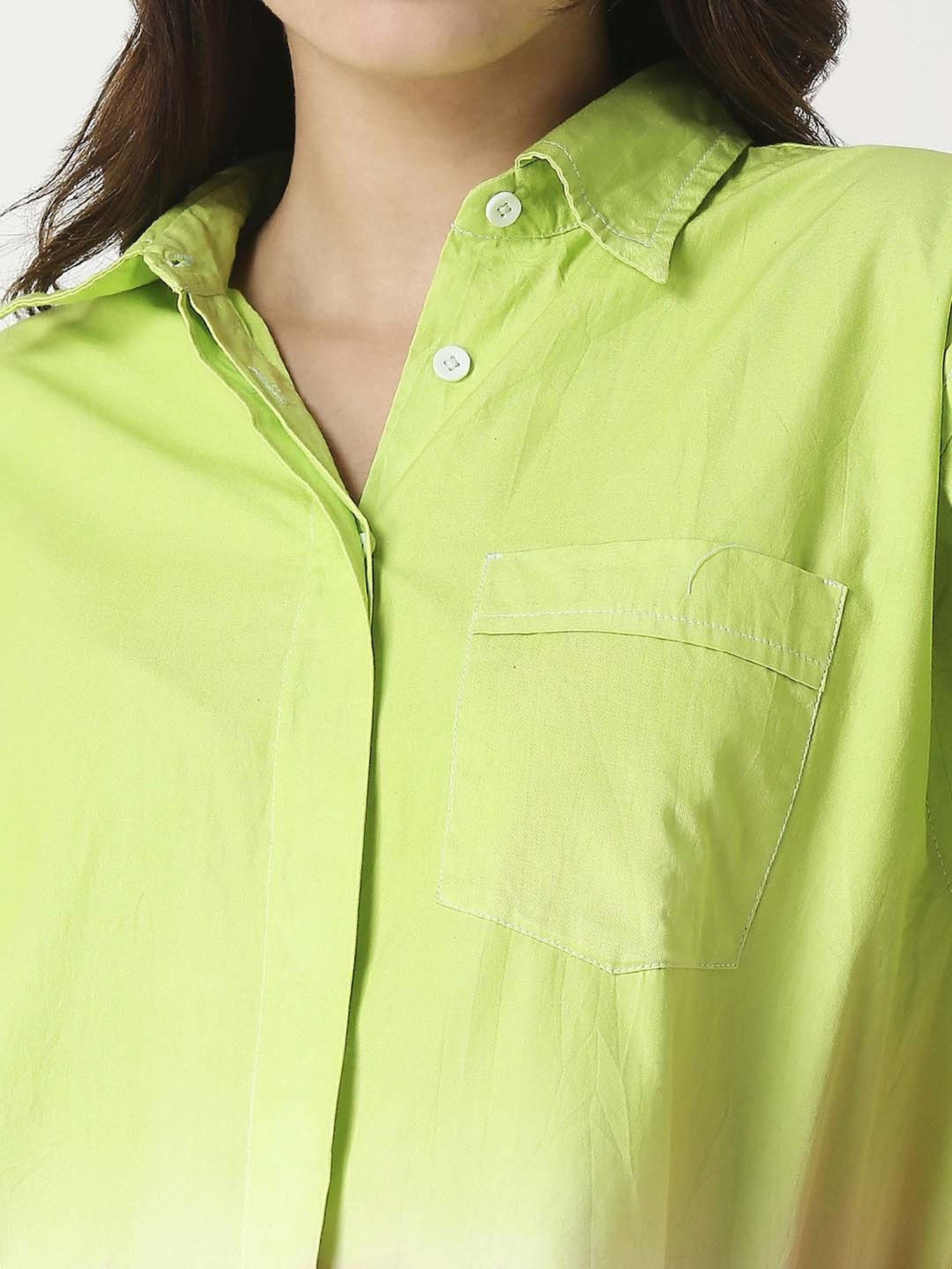 Remanika Green & Pink Cotton Color-Block Shirt