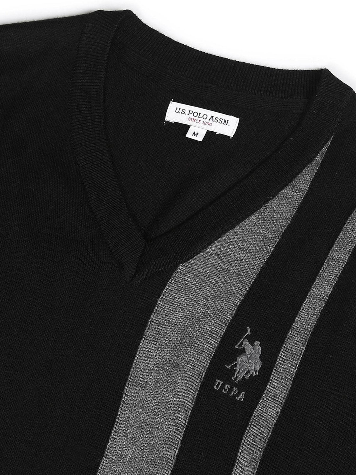 U.S. Polo Assn. Black Regular Fit Striped Sweaters