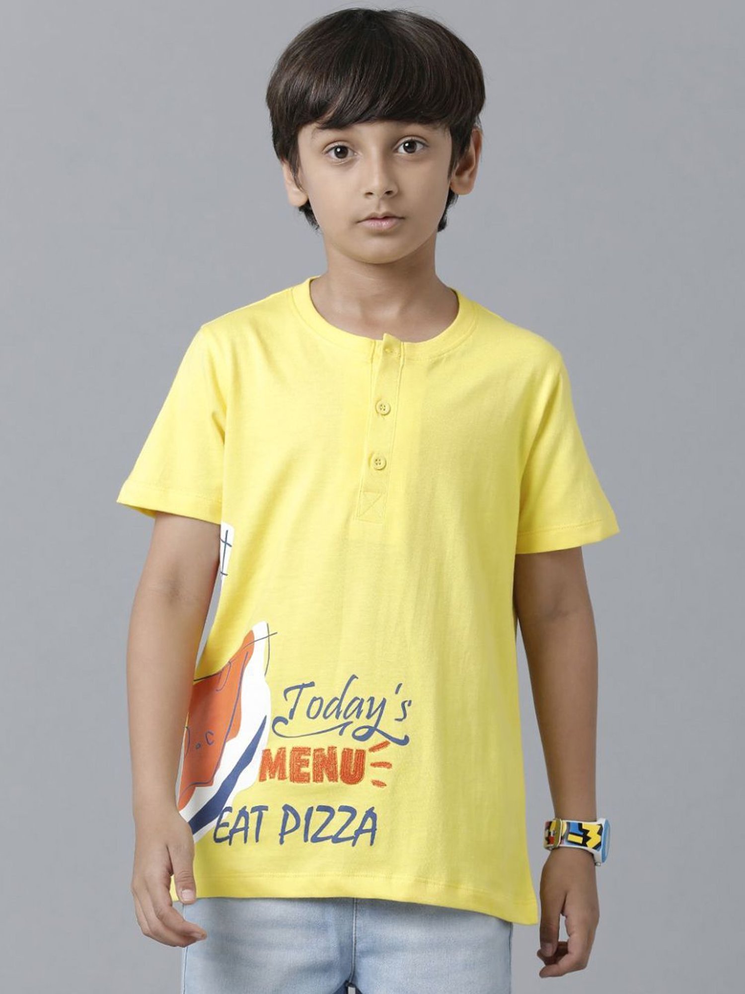 Under Fourteen Only Boys Yellow Cotton Printed T-Shirt
