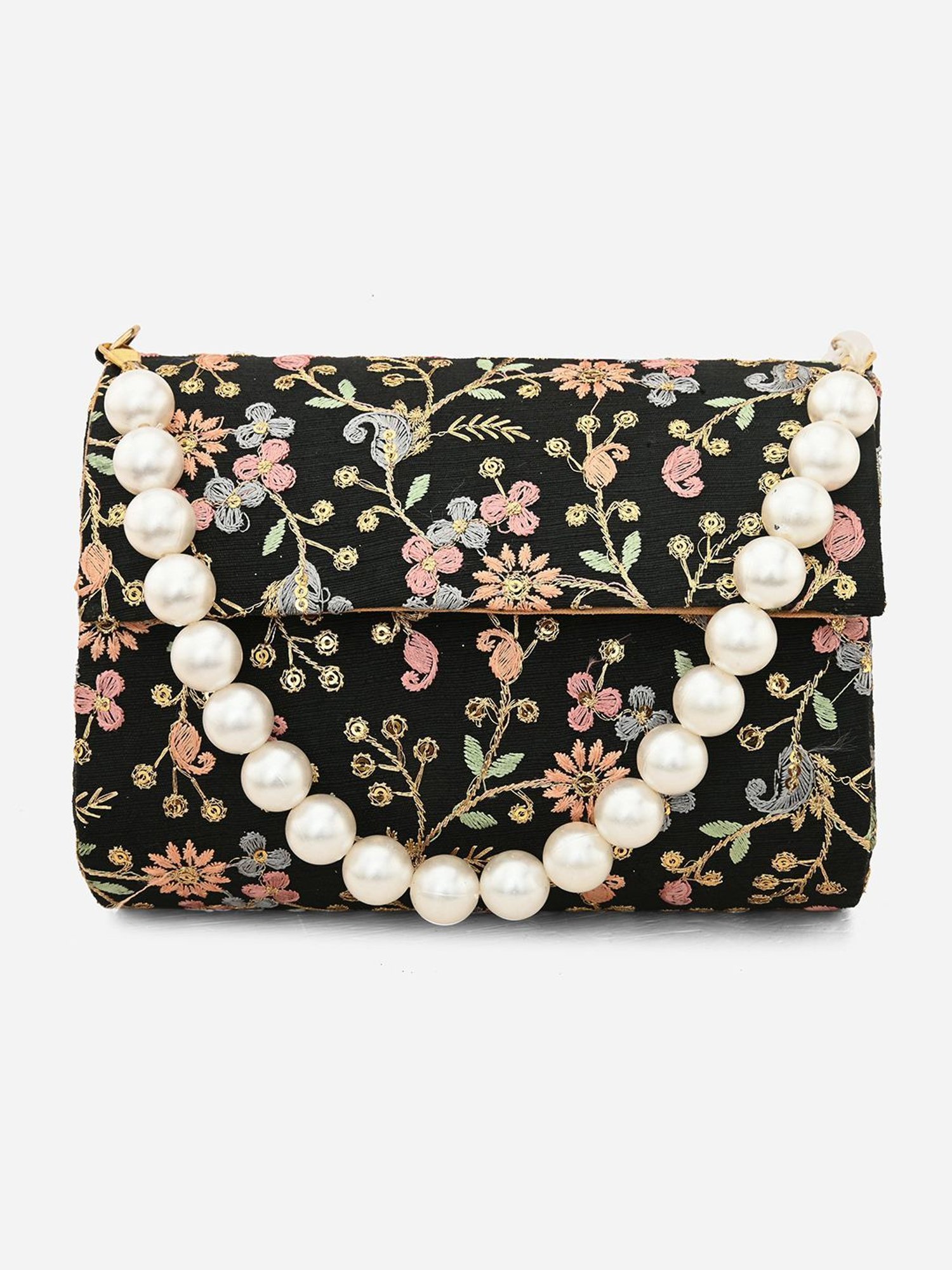 Gaurapakhi Black Embroidered Medium Clutch