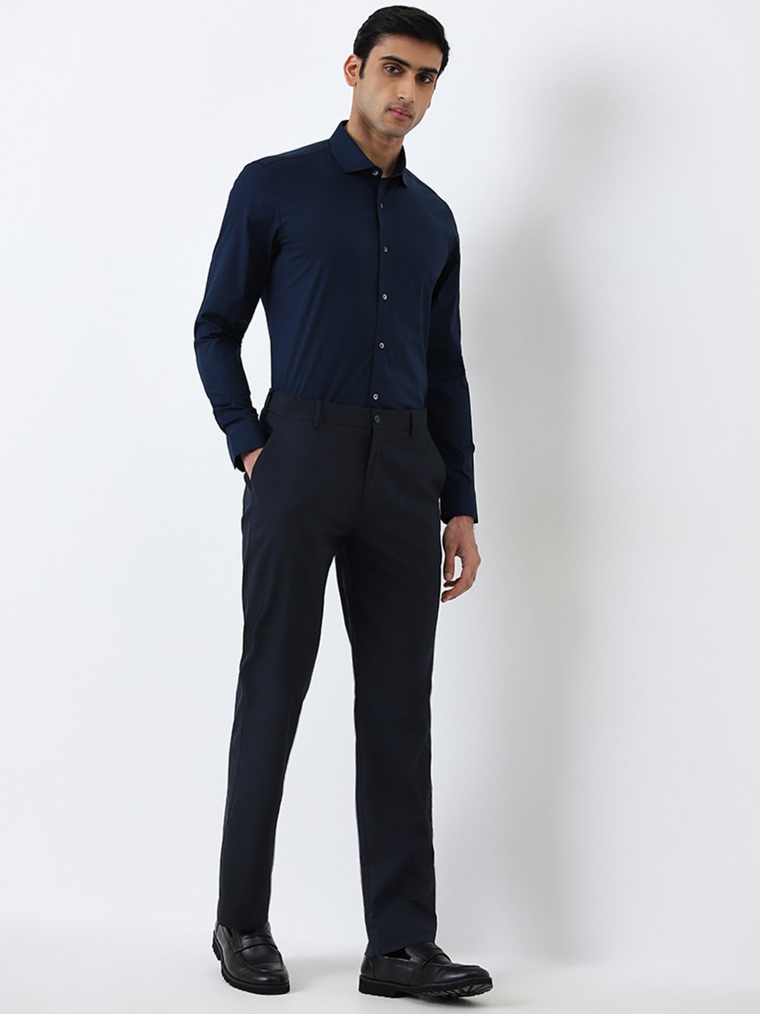WES Formals by Westside Navy Solid Ultra Slim-Fit Cotton Blend Shirt