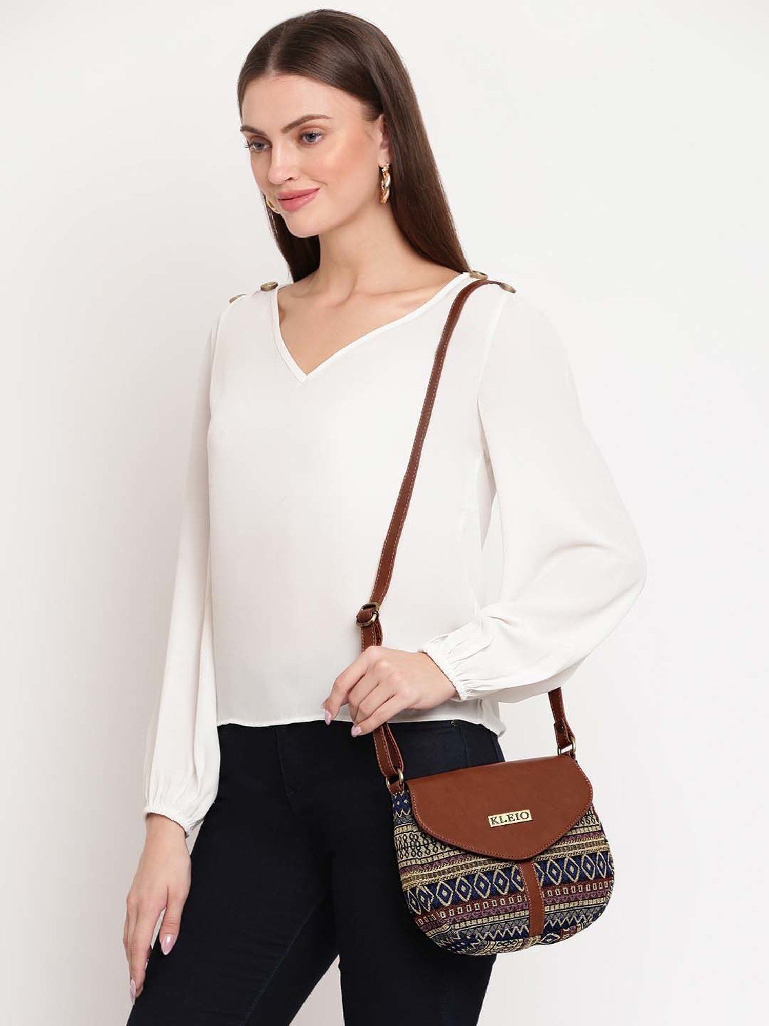 KLEIO Multicolor Textured Medium Sling Handbag