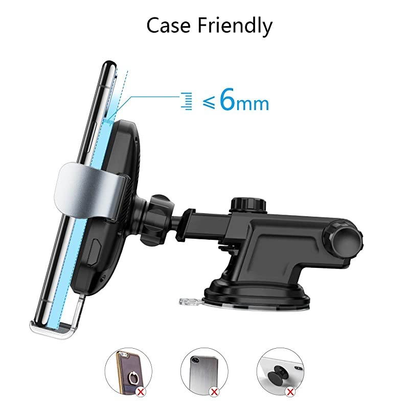 iPhone Wireless Car Charger, Cell Phone Mount Holder Auto Clamping Compatible with iPhone X/XS/XS Max/XR/8/8Plus/Samsung S10/S10+/S10e/S9/S9+/S8/S8+ and etc.