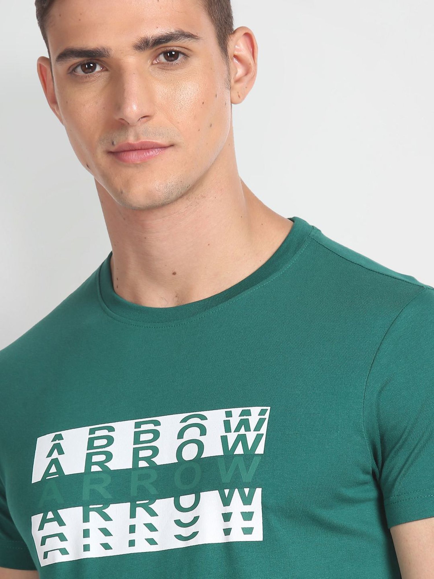 Arrow Sport Dark Green Cotton Regular Fit Printed T-Shirt