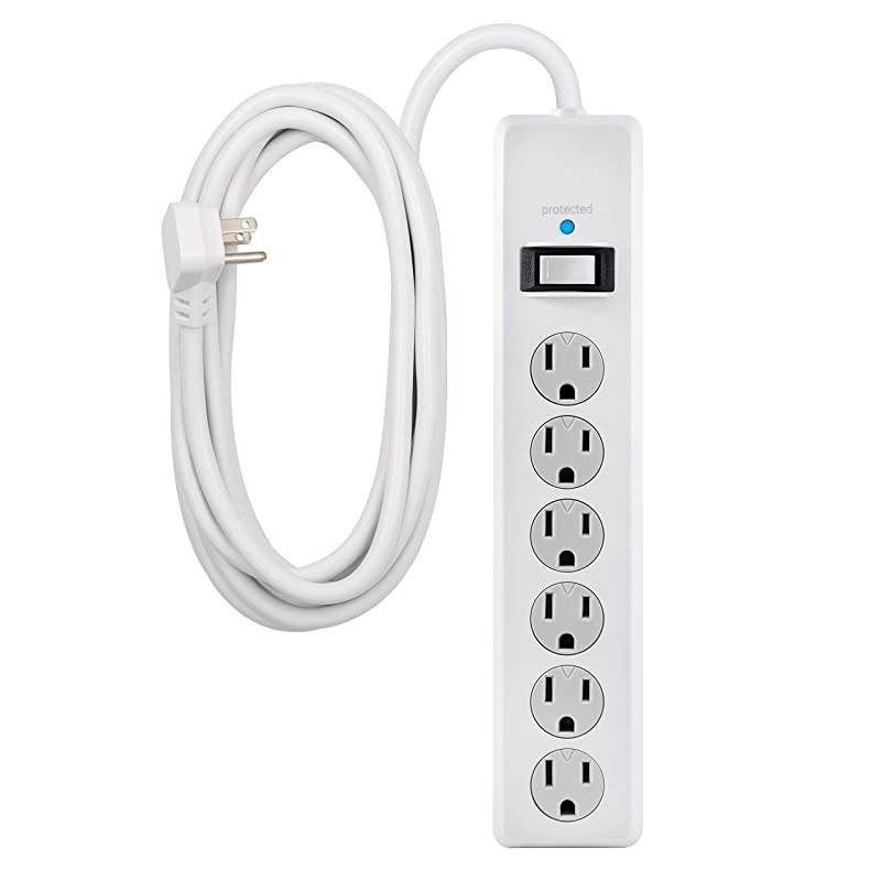 6 Outlet Sur Protector 15 Ft Extension Cord Power Strip 800 Joules Flat Plug TwisttoClose Safety Covers White 50768