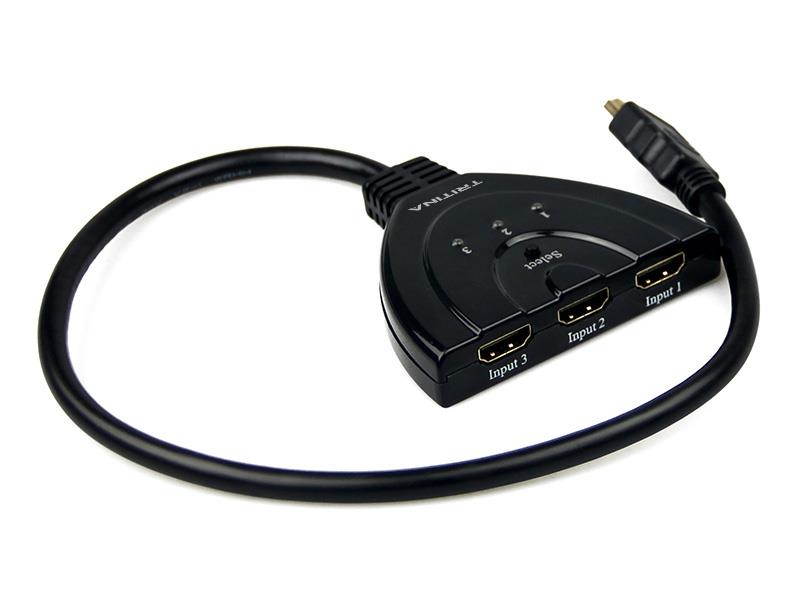 Tritina 3-in-1 HDMI Switcher with Cable Auto Sensor and Manual Splitter Supprt Hight resolution 1080p HDTV,DVD,XBOX,WII,TV BOX, etc.