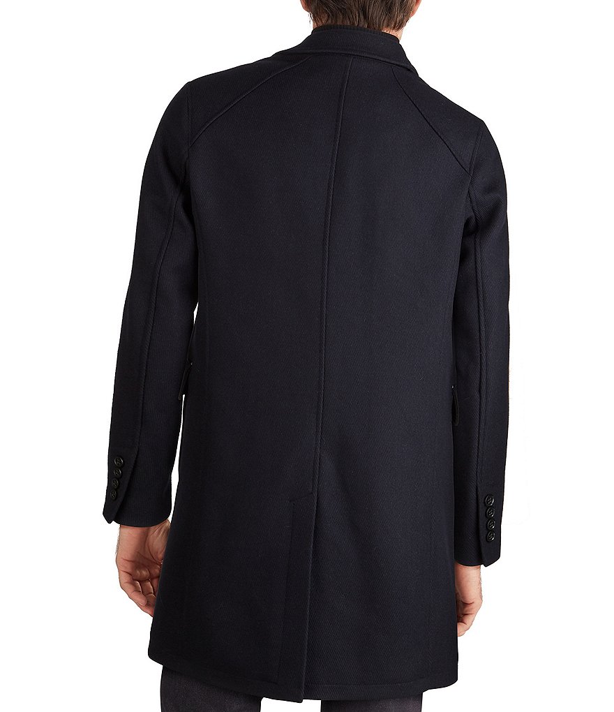 Cole Haan Faux Leather Trim Knit-Bib Wool/Twill Coat