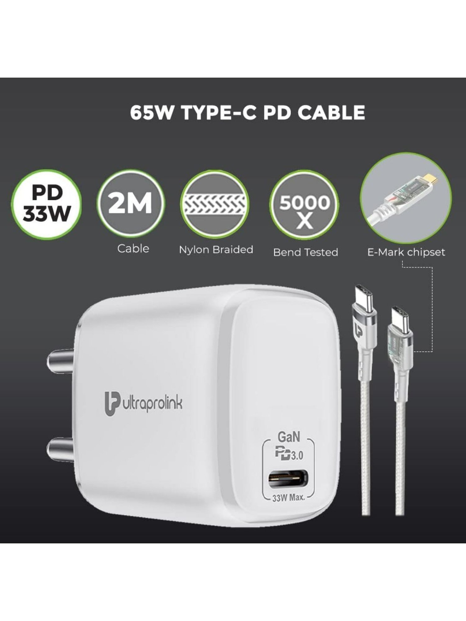 Ultraprolink UM1102W Boost PD33 Power Delivery 33W GaN Charger With Type C Port (White)
