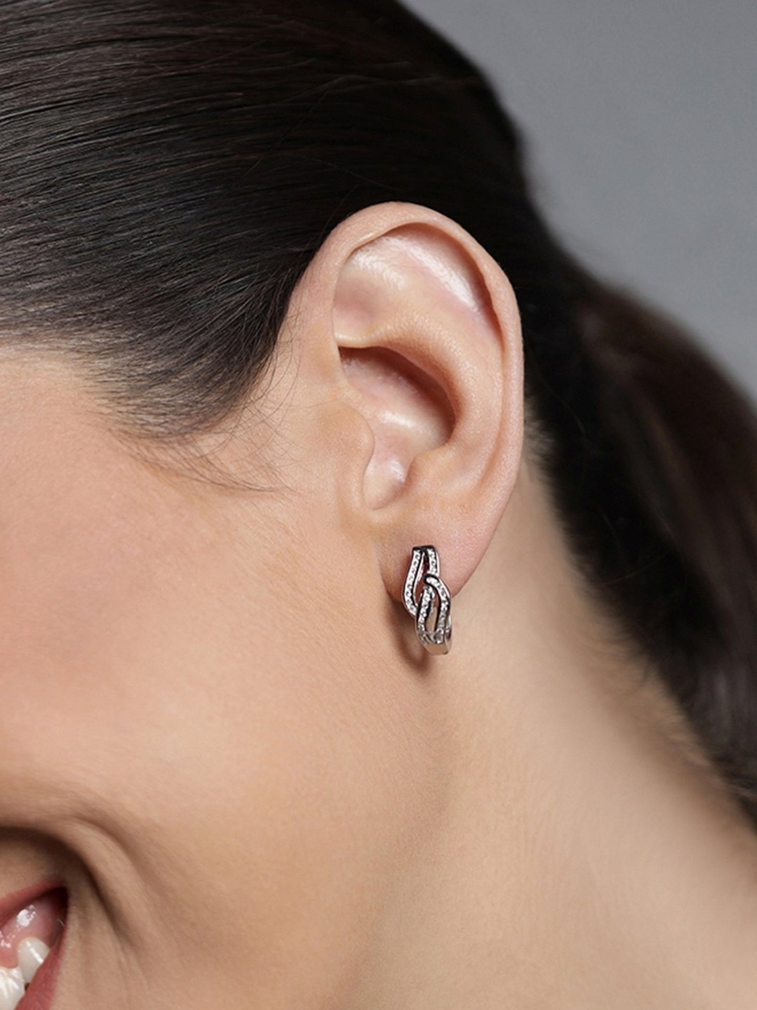 Zavya Rhodium-Plated Contemporary CZ 92.5 Sterling Silver Clip-On