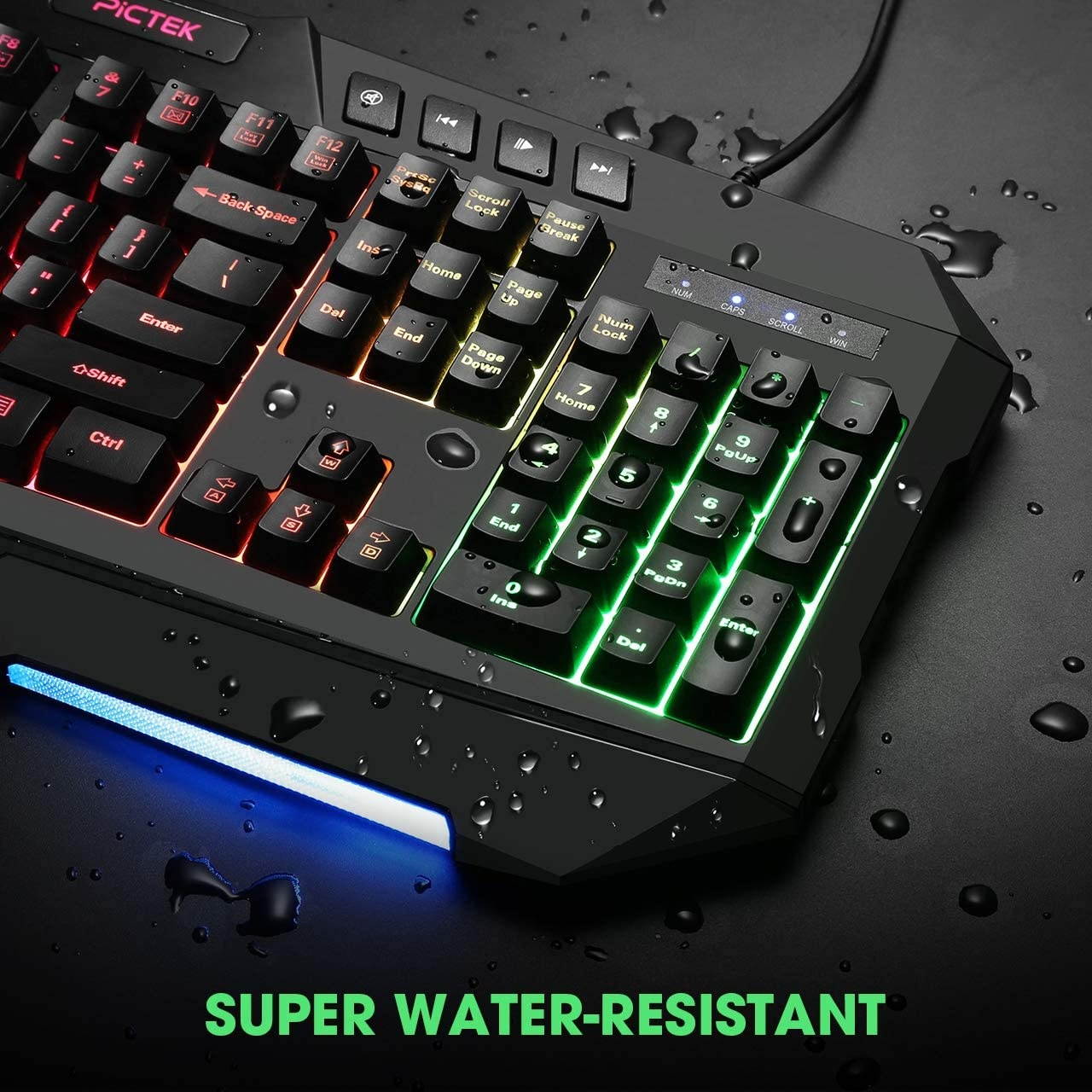 PICTEK Backlit Keyboard and Mouse Combo, LED Wired Gaming Keyboard, Ergonomic Keyboard, Wrist Rest Keyboard with Efficient Multimedia Keys, Programmable Gaming Mouse for Mac, PC, Sega Game Gear Games