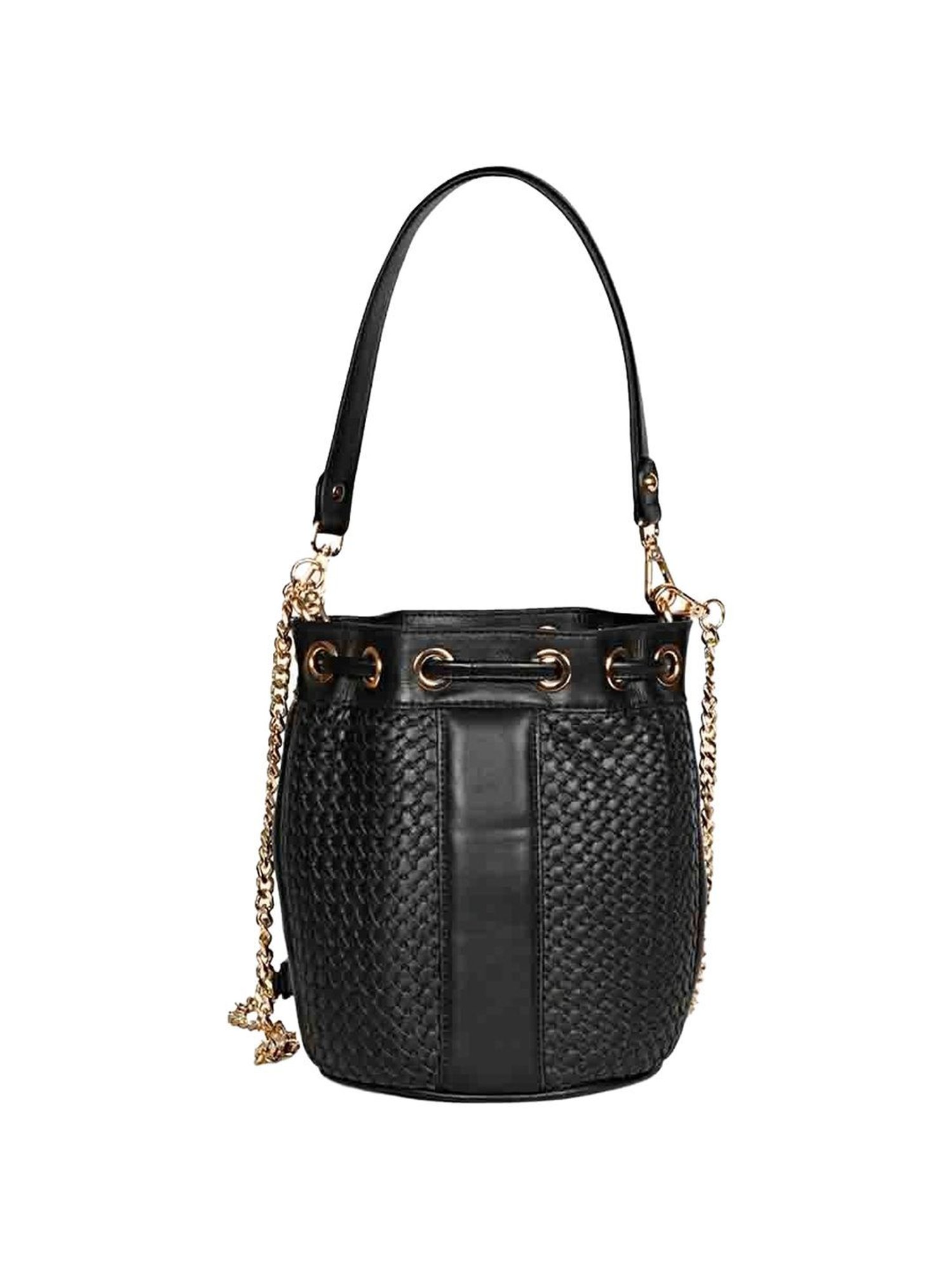 Saint G Black Textured Medium Bucket Bag