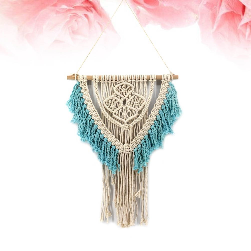 58x49cm Handmade Tassel Wall Hanging Tapestry Ornament Craft Indoor Home Hanging Decor (Beige)