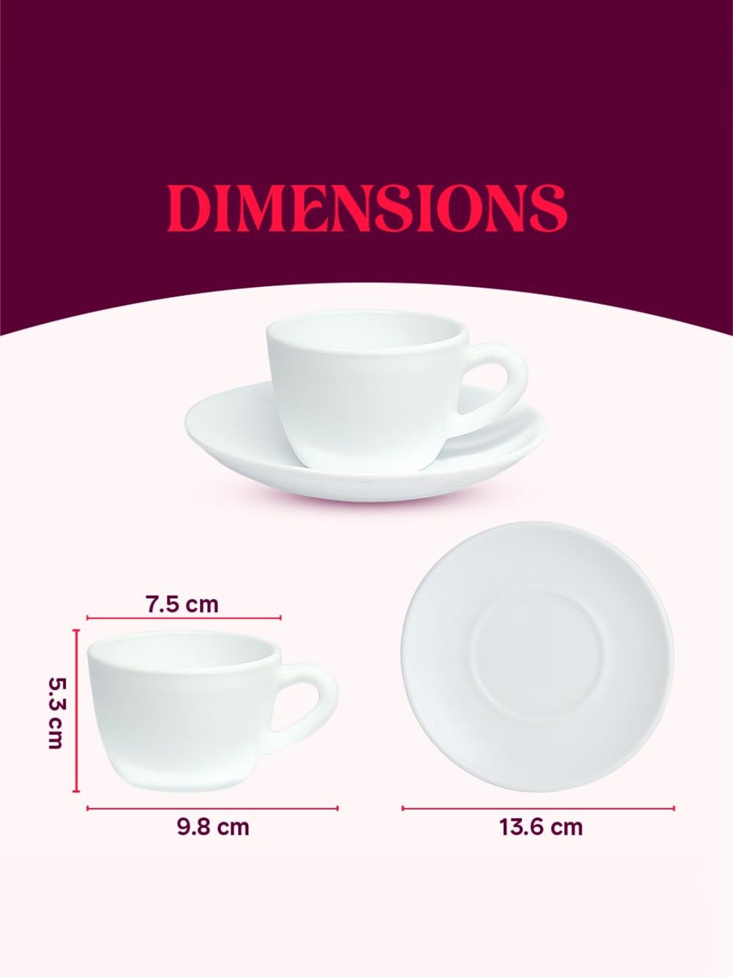 Larah by Borosil White Ceramic Opalware Cup and Saucer Set of 12 140ml