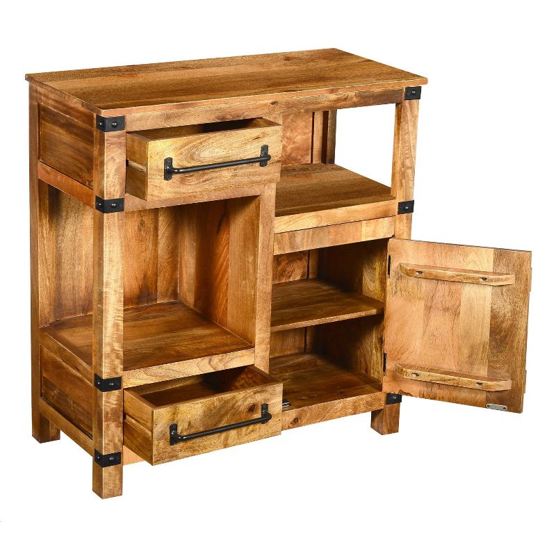 Wooden Cabinet with 2 Spacious Drawers and 2 Open Shelves Brown/Black - The Urban Port