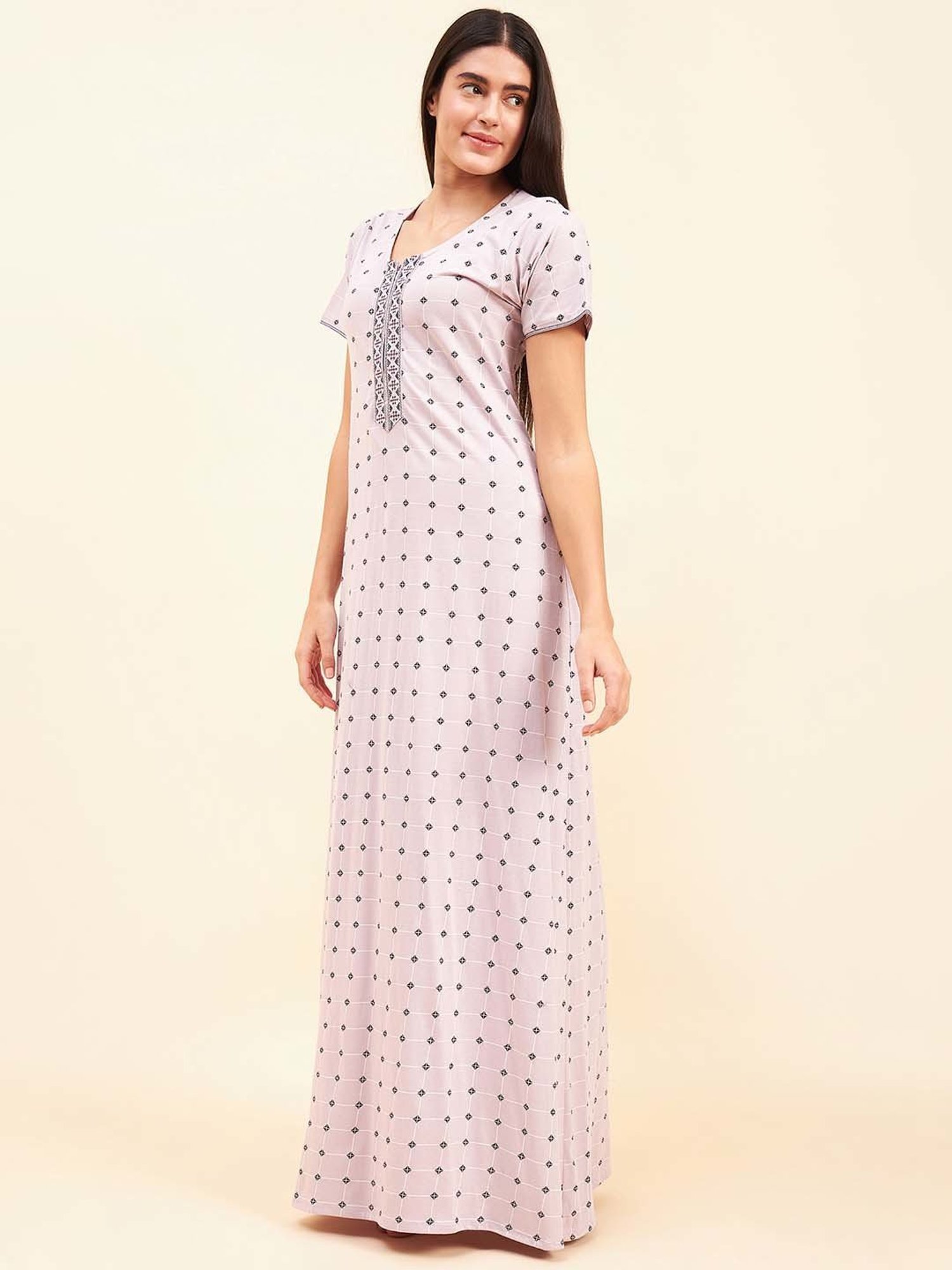 Sweet Dreams Lilac Cotton Printed Nighty