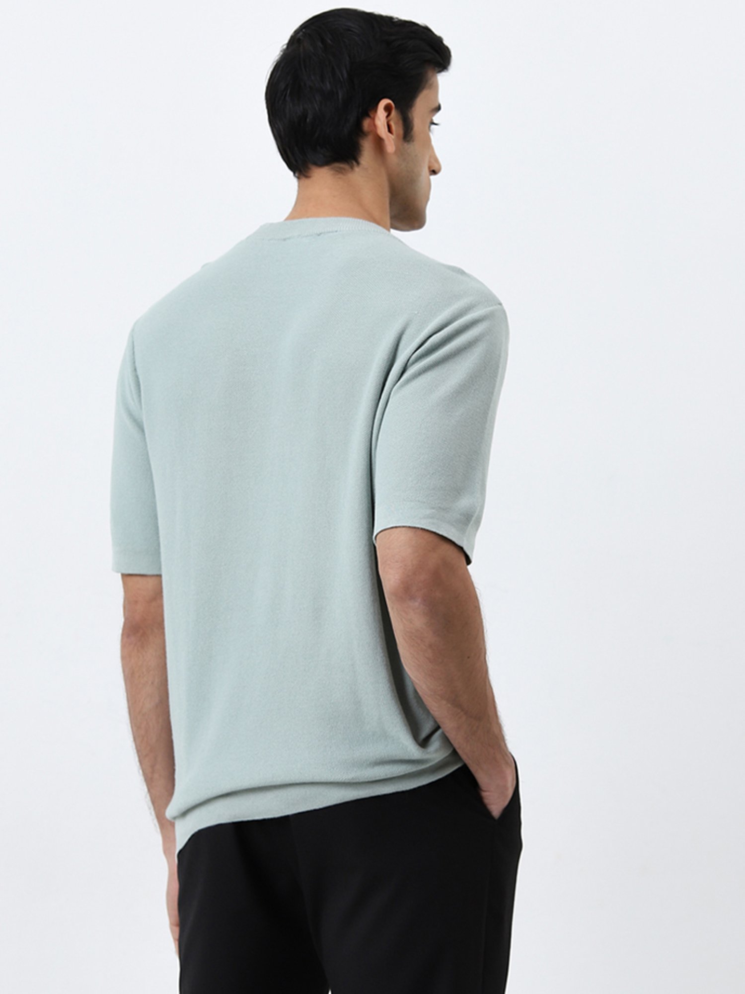 WES Formals by Westside Light Blue Solid Slim-Fit T-Shirt
