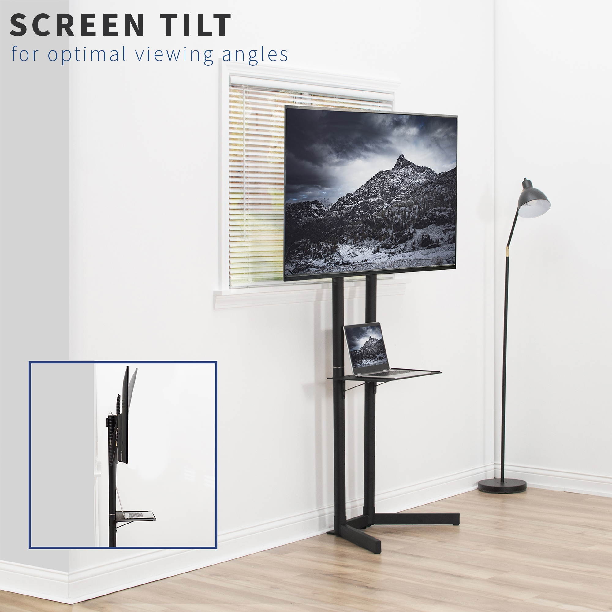 VIVO Black TV Floor Stand for 32" to 65" LCD LED Plasma Flat Panel Screens, Height Adjustable with Shelf (STAND-TV03N)