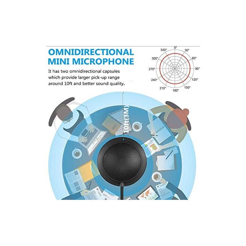 USB Computer Microphone, Portable Omnidirectional Condenser Boundary Laptop Conference Microphone for Recording, Video Meeting, Gaming, Skype, VoIP Calls with 360&deg;10ft Pickup Range