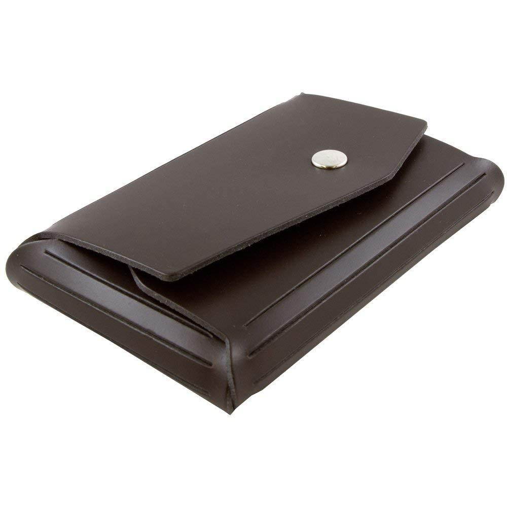 JAM PAPER Italian Leather Business Card Holder Case with Angular Flap - Dark Brown - Sold Individually