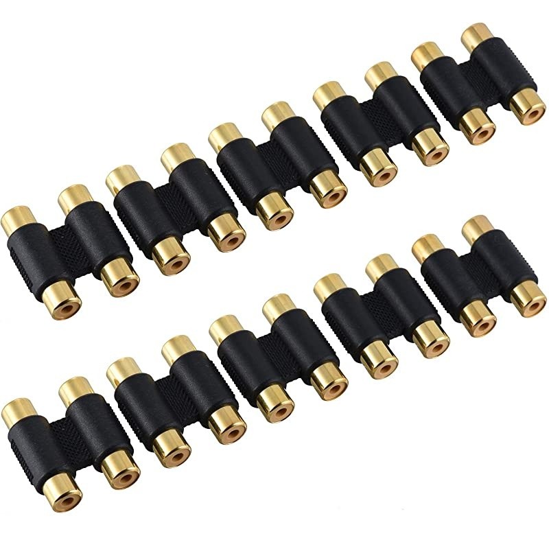 10 Pack RCA Female to Female Coupler Adapter AV Audio Video Cable Connector 2RCA to 2RCAGold Plated