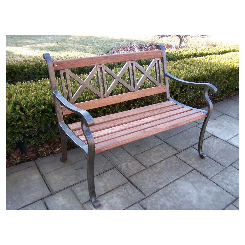 Triple Cross Metal/Wood Patio Bench