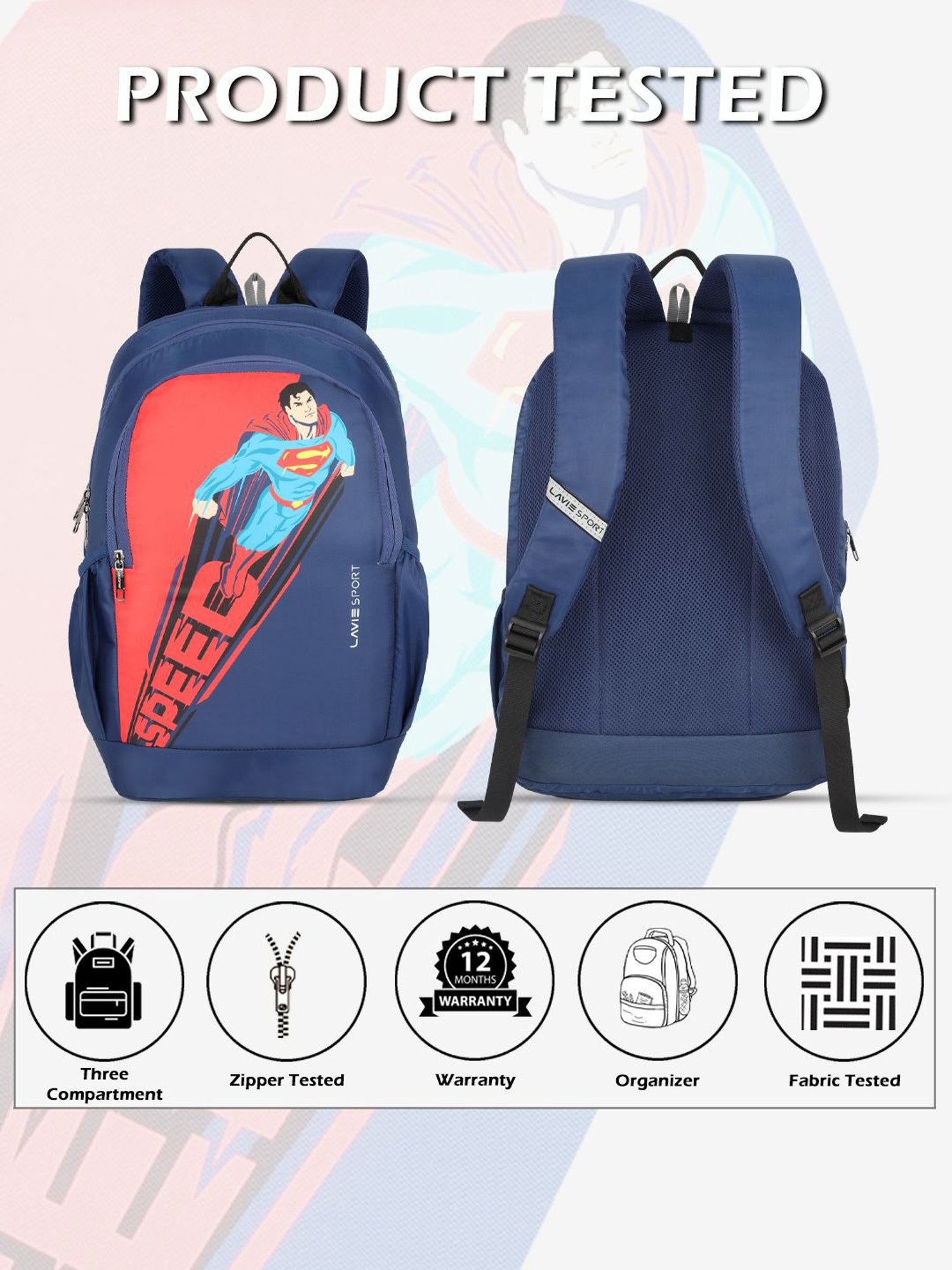 Lavie Sport Superman 33L College Laptop Backpack For Boys & Girls (Navy)