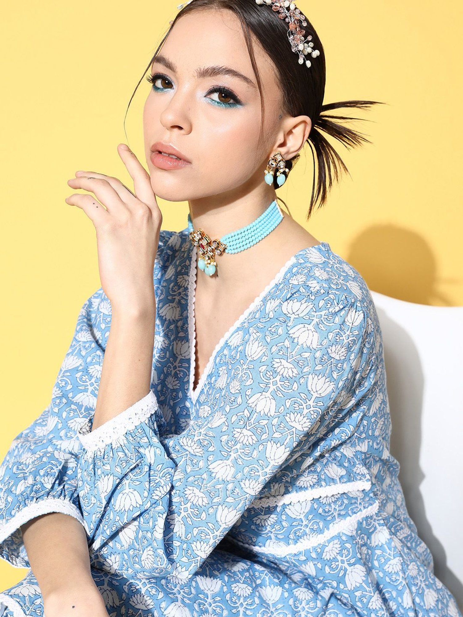 Prakrti Blue Cotton Printed Kurti Sharara Set