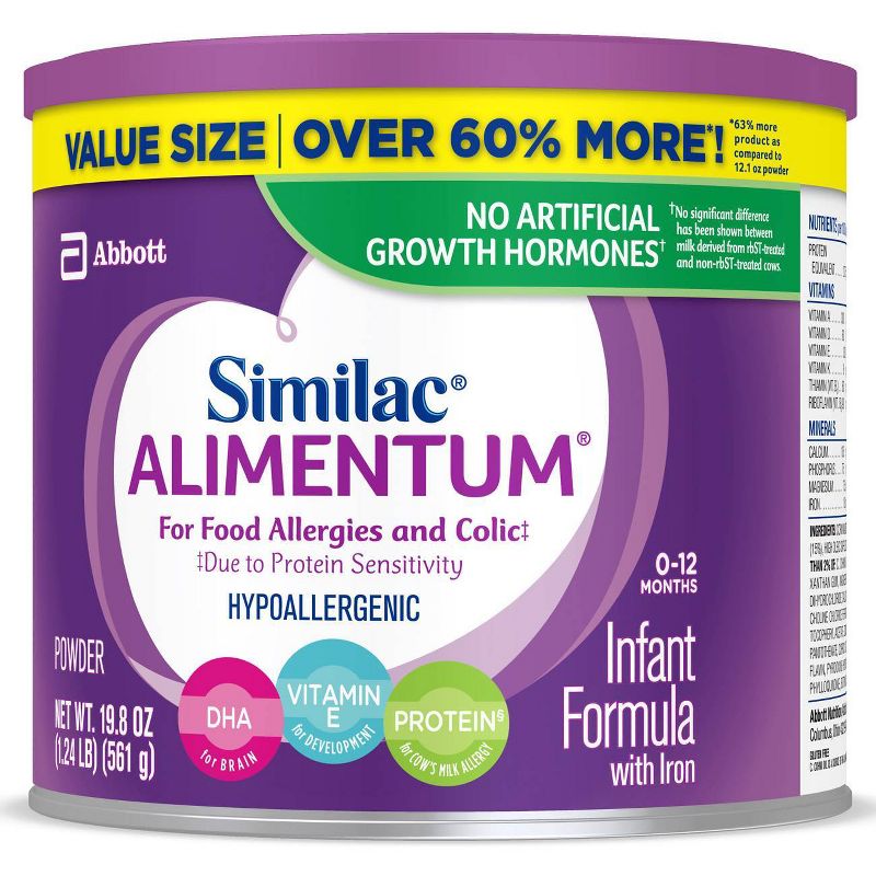 Similac Alimentum Hypoallergenic for Food Allergies and Colic Infant Formula with Iron Powder - 19.8oz